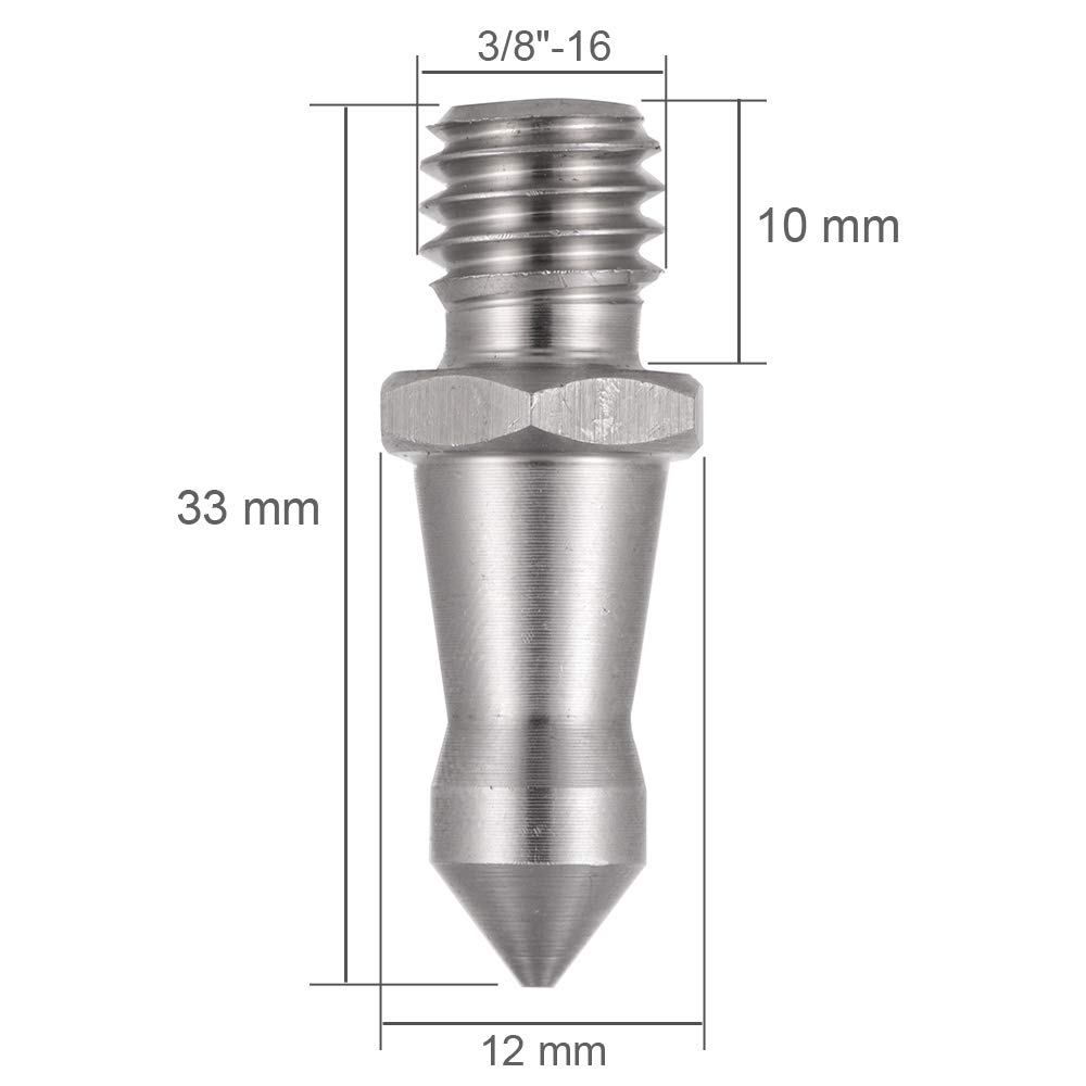 Foto&Tech Stainless Steel 3/8 Inch Foot Spikes for Tripods & Monopods - Compatible with Andoer, Benro, Gitzo, Induro, Kingjoy, Manfrotto, Weifeng, RRS - 16 Threaded for Soft/Loose Terrain (12mm x 33mm, 3-Pack) - Perfect for Outdoor Photography, Hiking & Wildlife Shooting