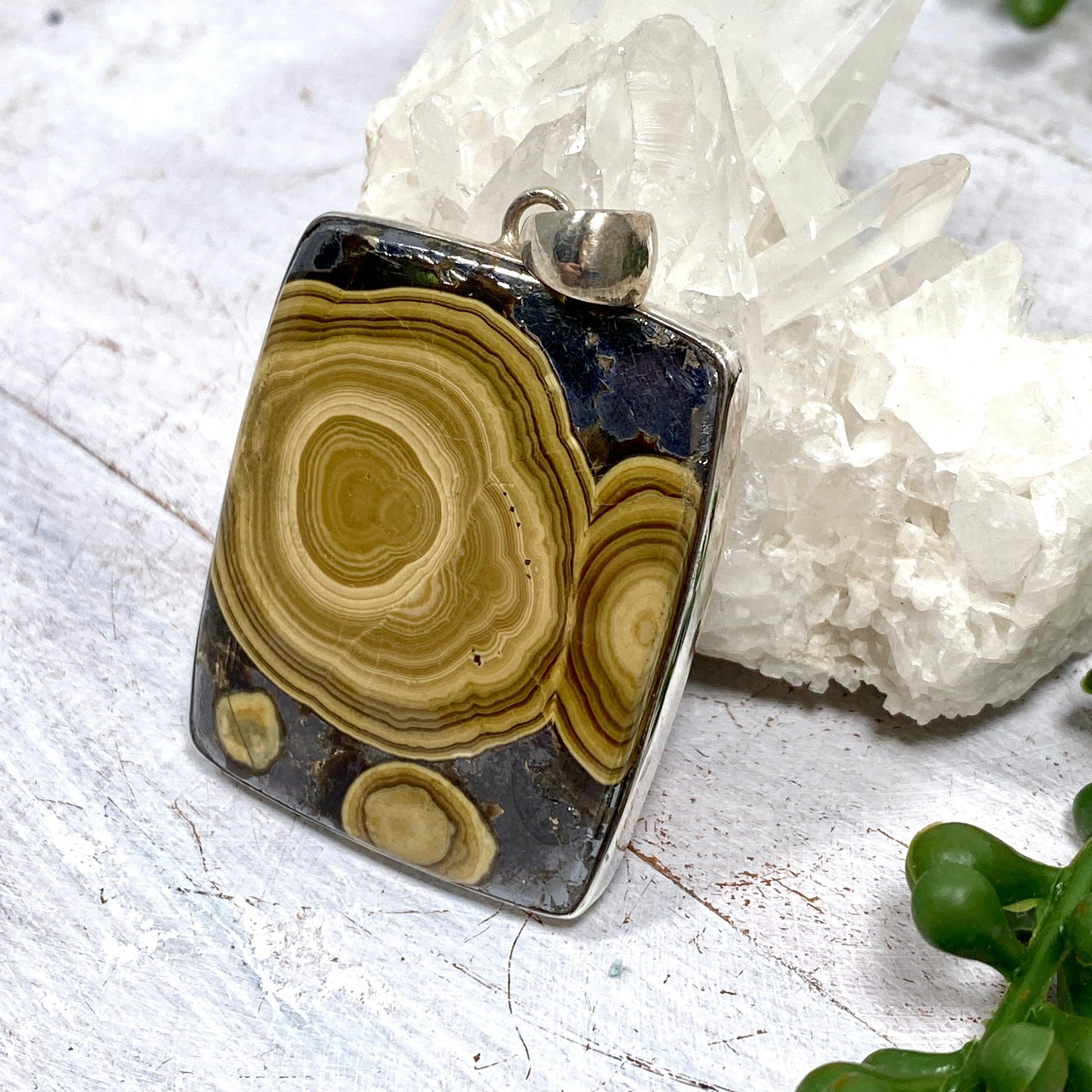 Natural Schalenblende Square Cabochon Pendant Necklace KPGJ2196 - Unique Handmade Jewelry for Women, Gift for Her, Boho Chic Accessory for Everyday Wear & Special Occasions