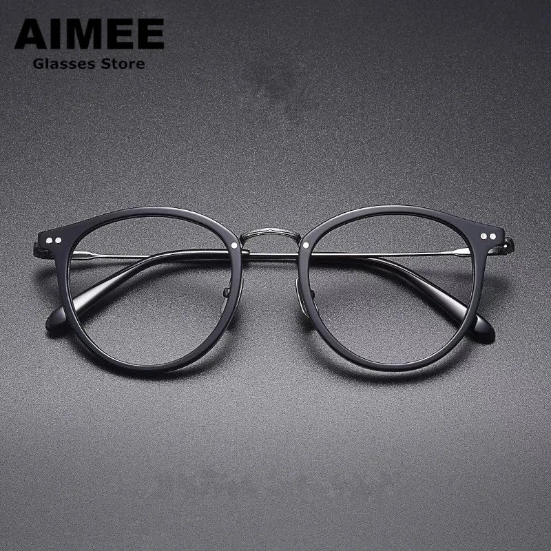 Aimee Unisex Full Rim Round Acetate Titanium Eyeglasses 14546 - Lightweight & Durable Frame for Men & Women - Perfect for Reading, Work, and Everyday Wear