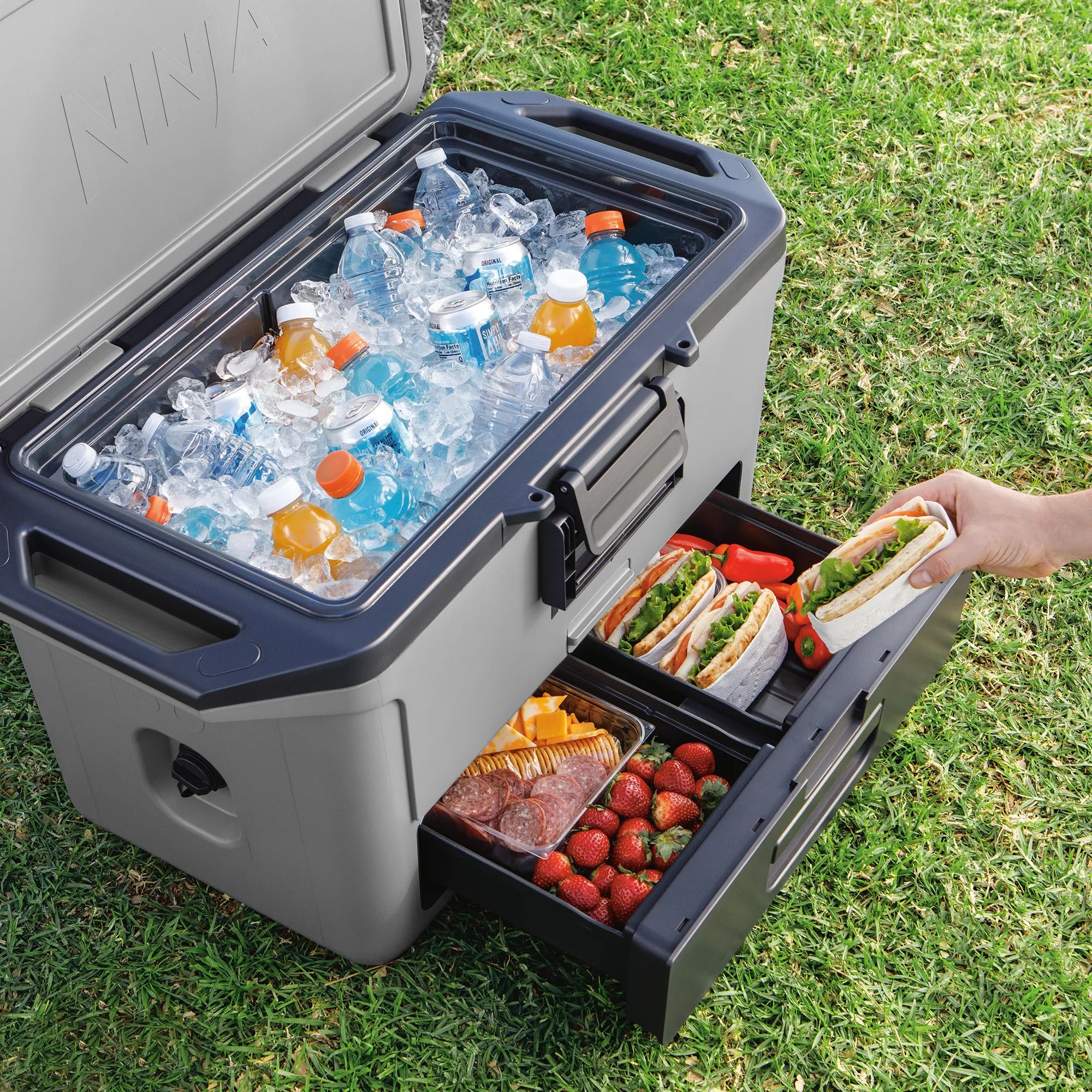 Ninja FrostVault 47L Hard Cooler with Dry Zone - Insulated Outdoor Cooler for Camping, Beach, Picnics & Tailgating - Leakproof Food Storage with Separate Dry Compartment