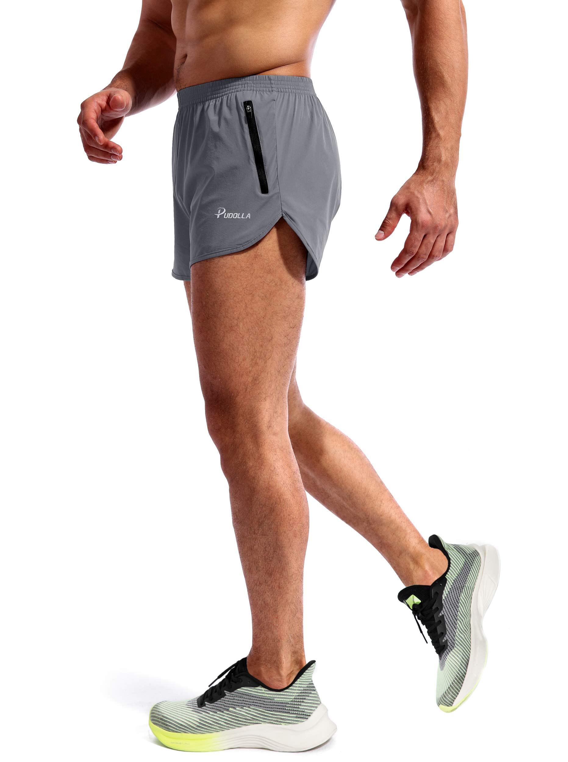 Pudolla Men's 3 Inch Running Shorts - Quick Dry Gym Workout Shorts with Zipper Pockets | Lightweight Athletic Shorts for Jogging, Training & Outdoor Sports