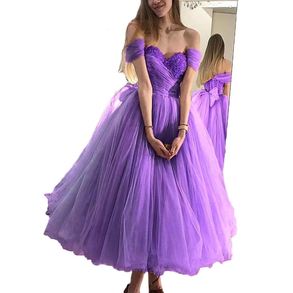LEJY Women's Off The Shoulder Tulle Prom Dress - Elegant Homecoming, Formal Party Gown for Evening Events, Weddings & Special Occasions