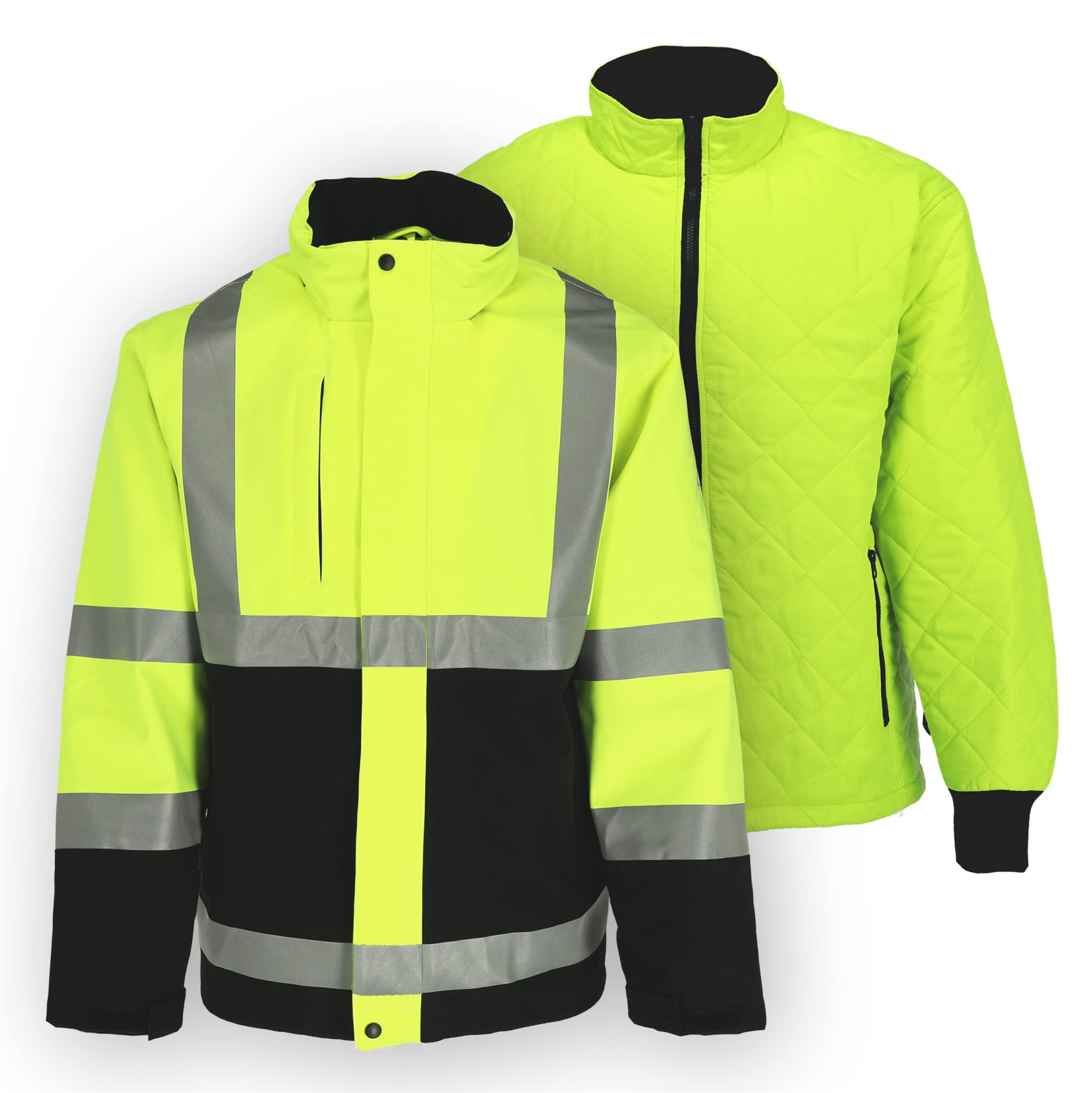 RefrigiWear Hi-Vis 3-in-1 Insulated Waterproof Jacket - ANSI Class 2 High Visibility Safety Workwear with Reflective Strips for Construction, Road Work & Outdoor Winter Activities