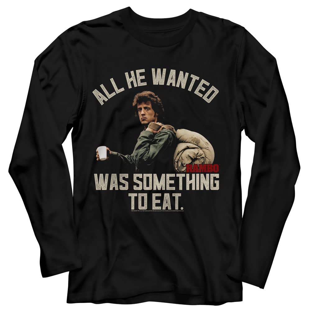 Rambo Something to Eat Black Long Sleeve T-Shirt for Men - Vintage American Classic Graphic Tee - Perfect for Casual Wear, Movie Nights & Fan Gifts