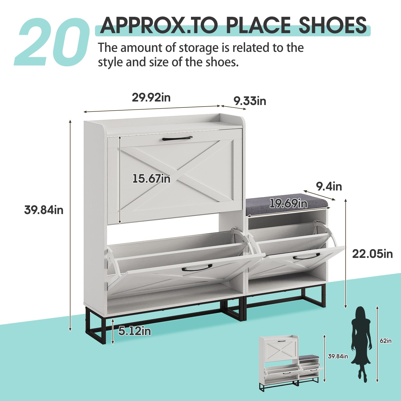 Maupvit 3-Tier Flip Shoe Storage Cabinet with Bench - Holds 20 Pairs of Shoes, Space-Saving Entryway Organizer for Hallway, Living Room & Small Spaces - White (Perfect for Apartments, Dorm Rooms & Closets)