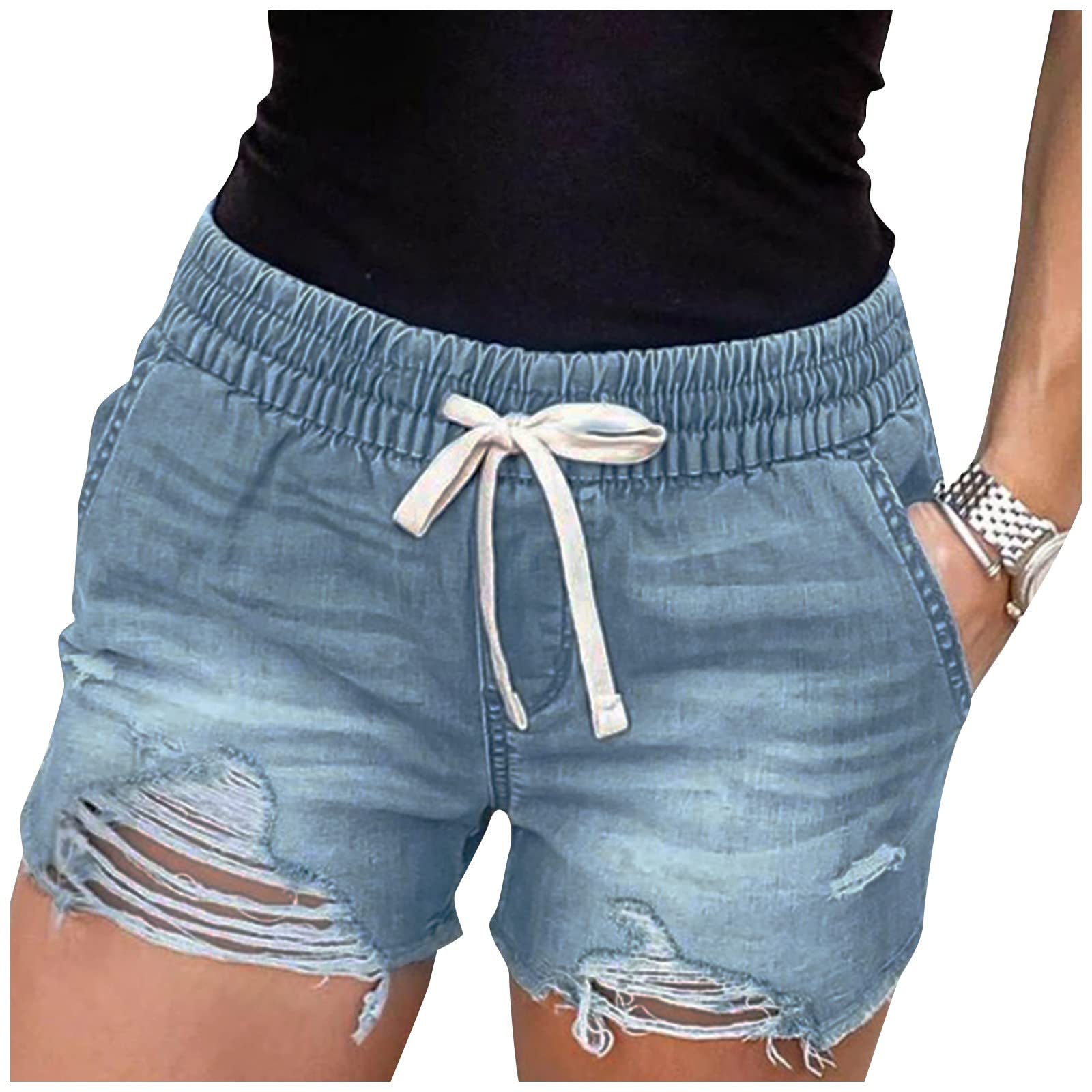 Stretchy Cuffed Denim Jean Shorts for Women with Pockets - Comfortable Boyfriend Style Bell Bottom Shorts | Perfect for Summer Outfits, Beach Vacations & Casual Wear