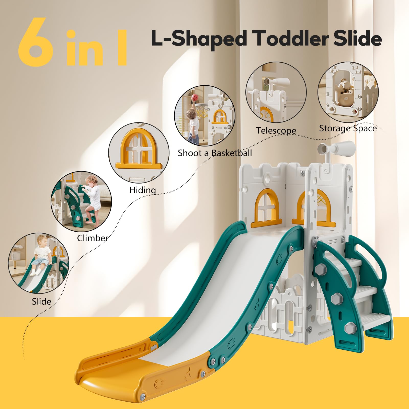 **Best Toddler Slide for Indoor & Outdoor Play - Kids Slide Playset with Storage & Non-Slip Steps - Safe & Fun Gift for Boys & Girls Ages 1-3 (Green/Orange) - Perfect for Backyards, Playrooms & Daycares**