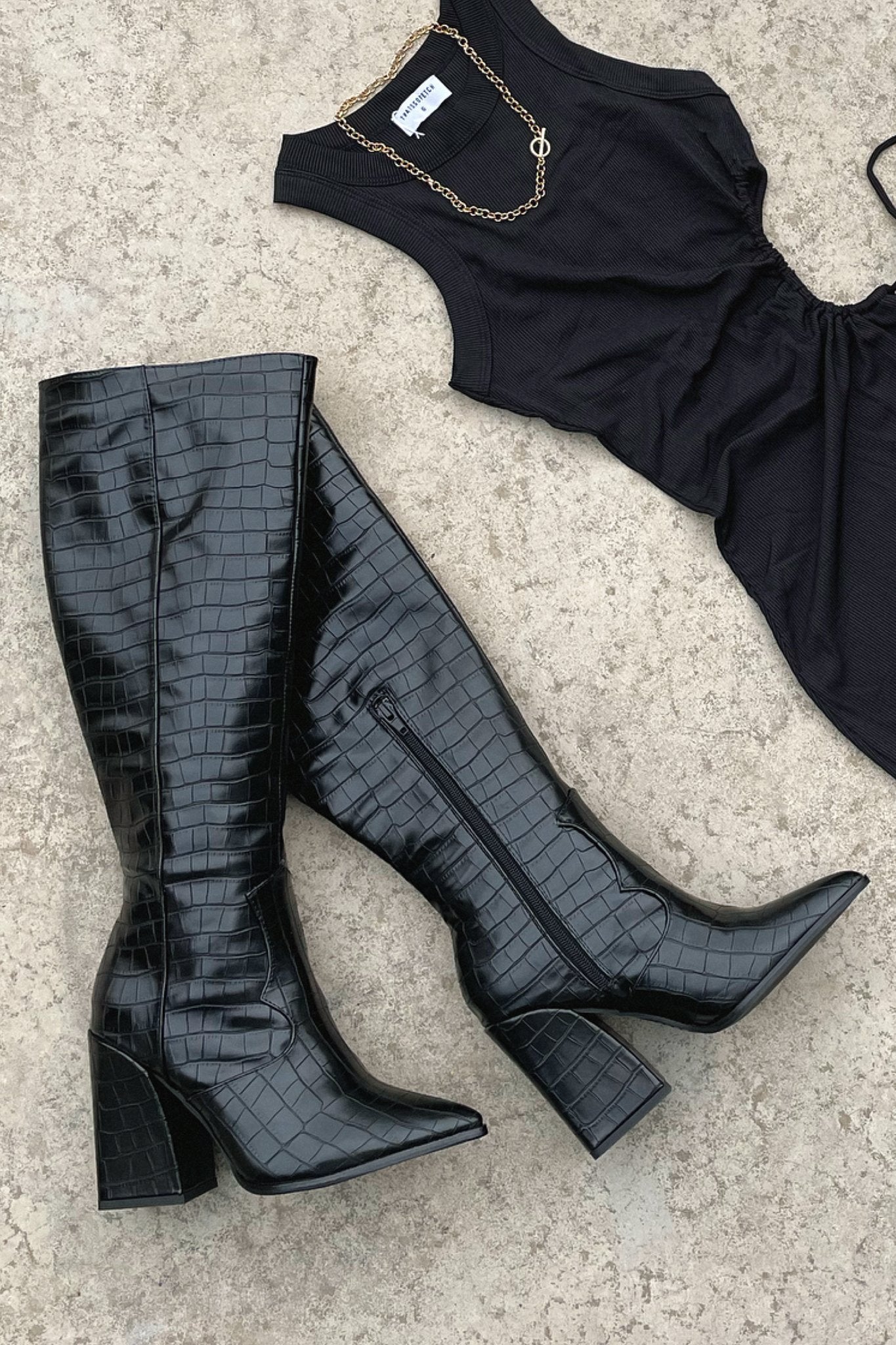Edora Knee High Boots for Women - Black Crocodile Embossed Leather, Chunky Heel, Comfortable & Stylish - Perfect for Winter, Fall, Office Wear & Night Out