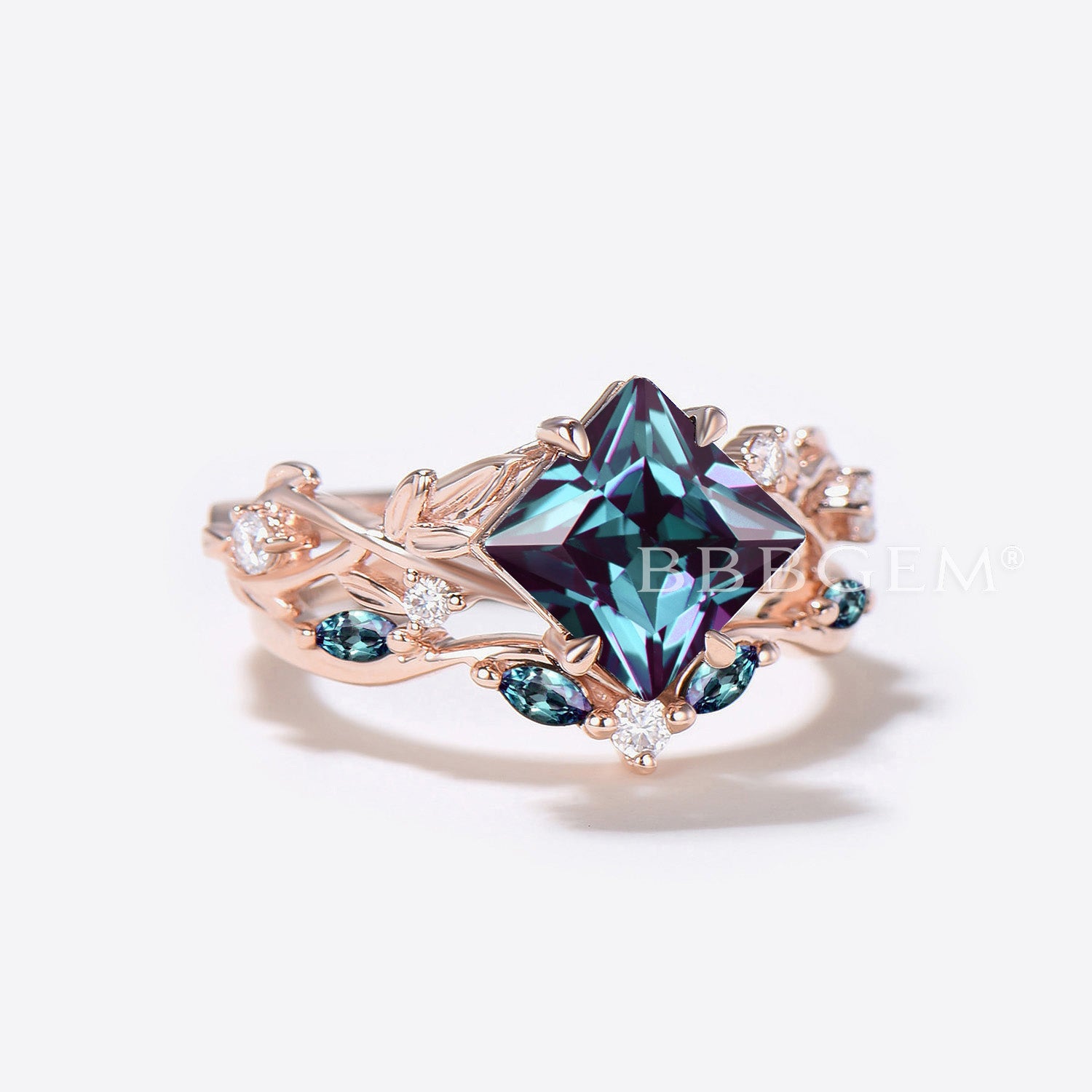 Princess Color Changing Alexandrite Twisted Ring - Nature Inspired Bridal Jewelry Set for Engagement, Wedding & Anniversary Gifts