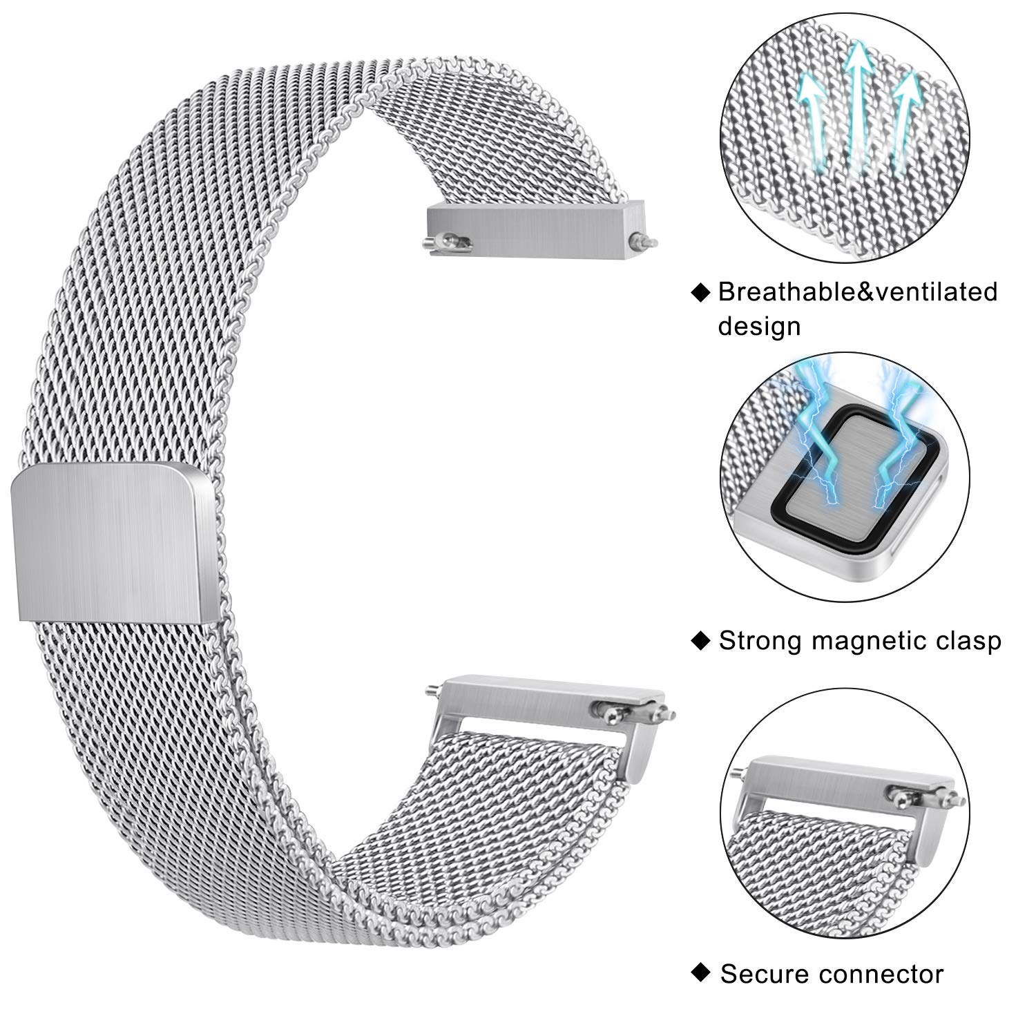 Stainless Steel Metal Watch Band for Men & Women - Quick Release Adjustable Mesh Solo Loop Bracelet Replacement (20mm 22mm) - Perfect for Daily Wear, Office & Casual Outfits