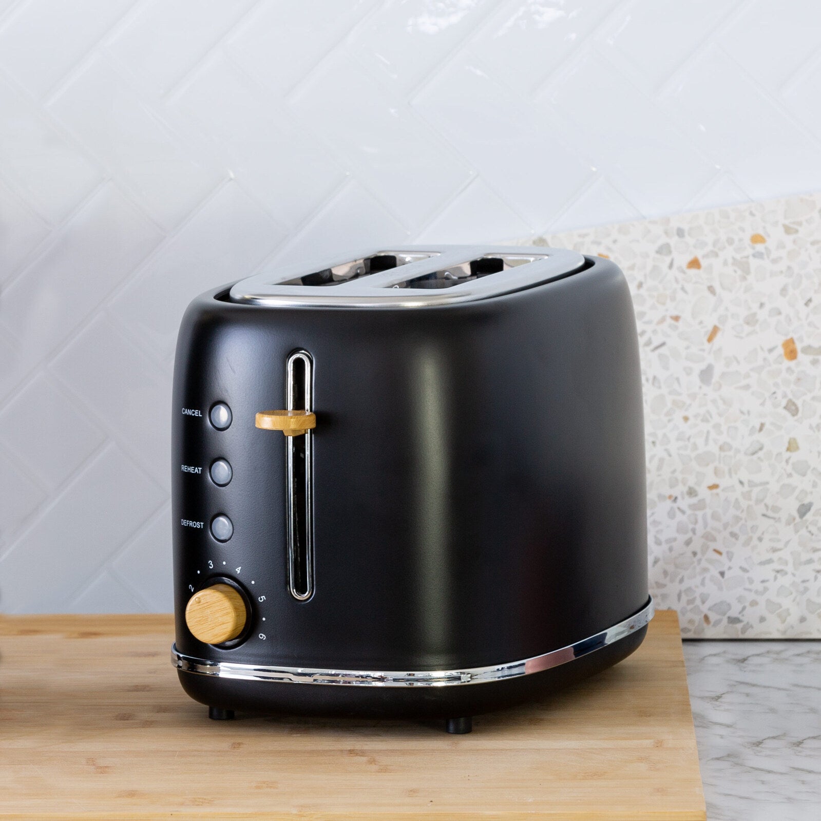 1.7L Black Kitchen Kettle & 2-Slice Toaster Set with Wood Accents - Perfect for Breakfast, Tea Time & Small Kitchen Spaces
