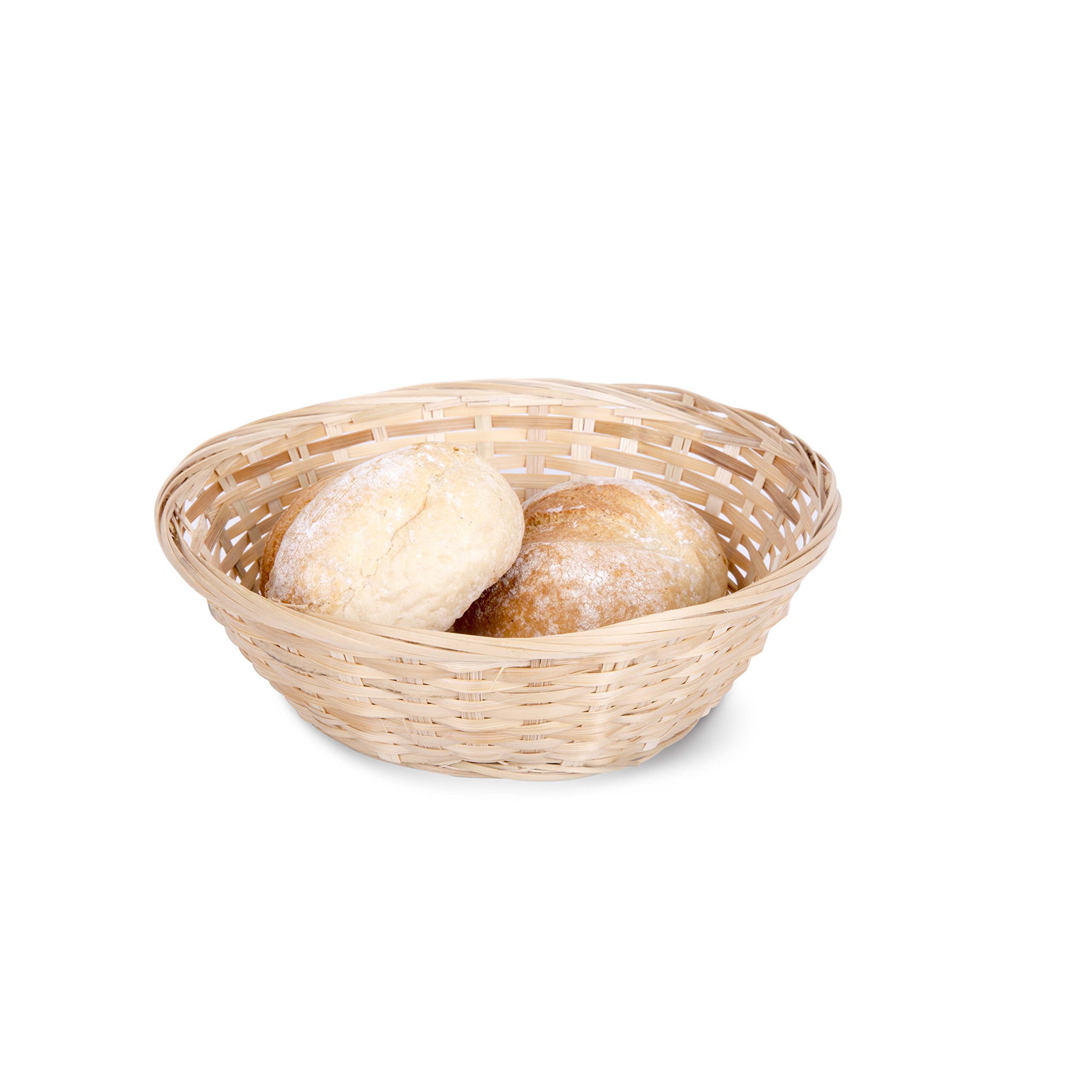 Natural Bamboo Bread Basket Set of 10 - 9 Inch Round Wicker Storage Trays for Bread, Pastries, Fruits | Perfect for Kitchen Organization, Party Serving, and Gift Hampers