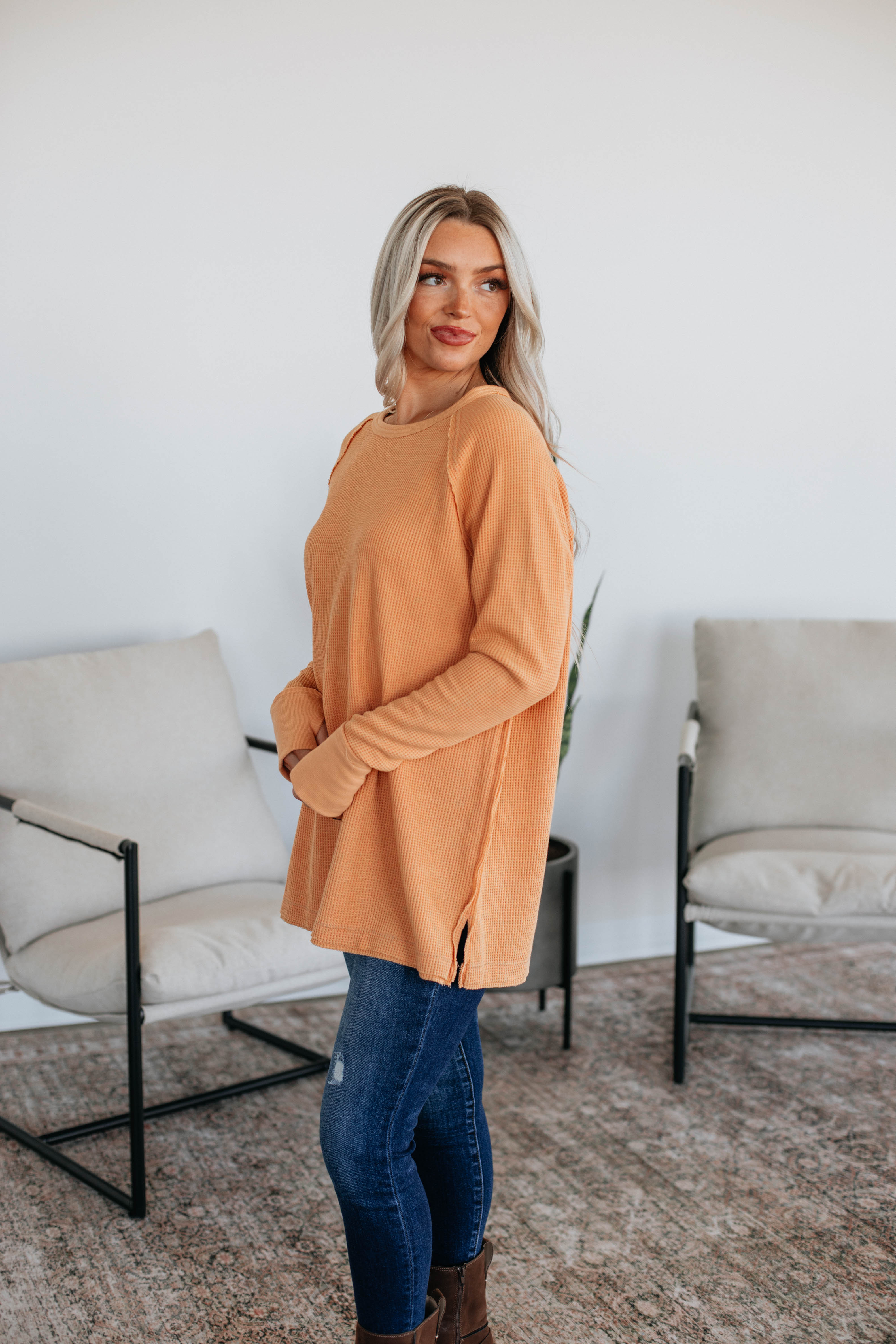 Dafina Knit Top for Women - Soft & Comfortable Apricot Blouse, Casual & Office Wear, Perfect for Spring & Summer Outfits