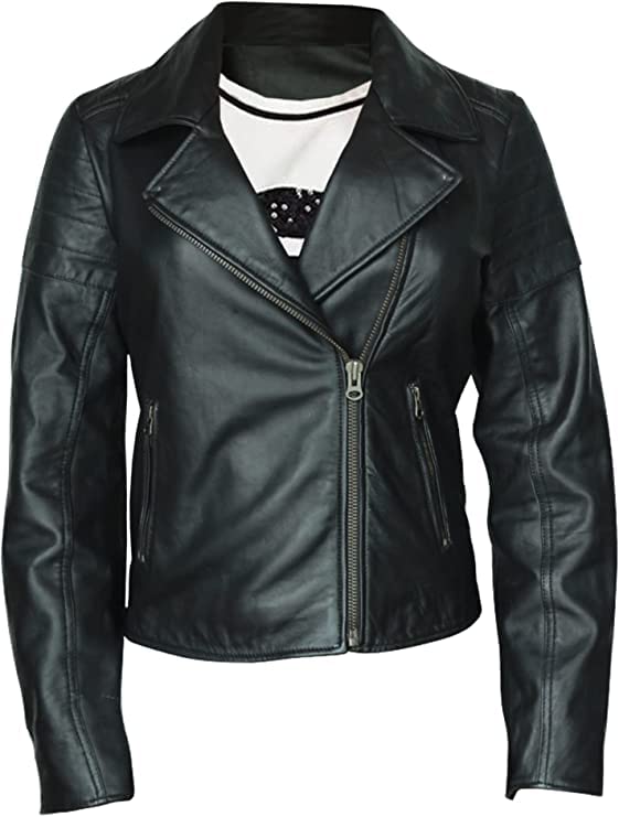 Women's Black Leather Embroidered Jacket - Genuine Lambskin Lapel Collar Casual Coat for Everyday Wear | Perfect for Office, Date Night & Fall Fashion