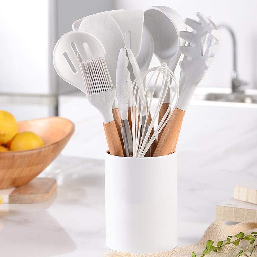 10-Piece Non-Stick Silicone Cooking Utensil Set with Holder - Heat Resistant Kitchen Tools for Baking, Frying & Cooking - Perfect Spatula Set for Nonstick Pans & Everyday Meal Prep