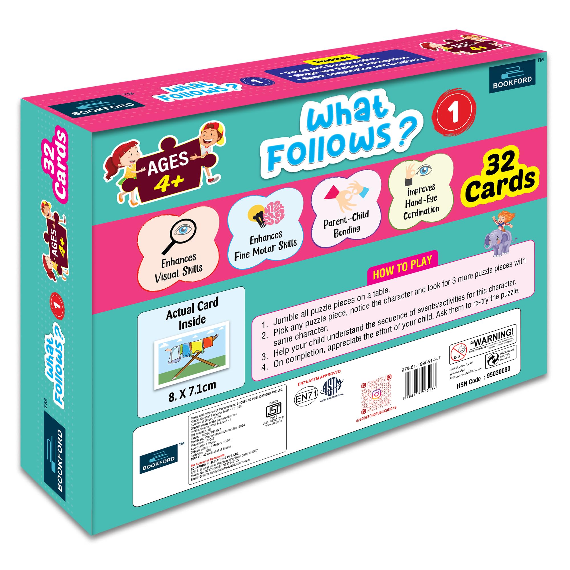 BOOKFORD What Follows Card Puzzle Game - 32 Piece Educational Toy for Kids, Fun Learning Activity for Preschool & Kindergarten - Perfect for Classroom, Birthday Parties & Family Game Night