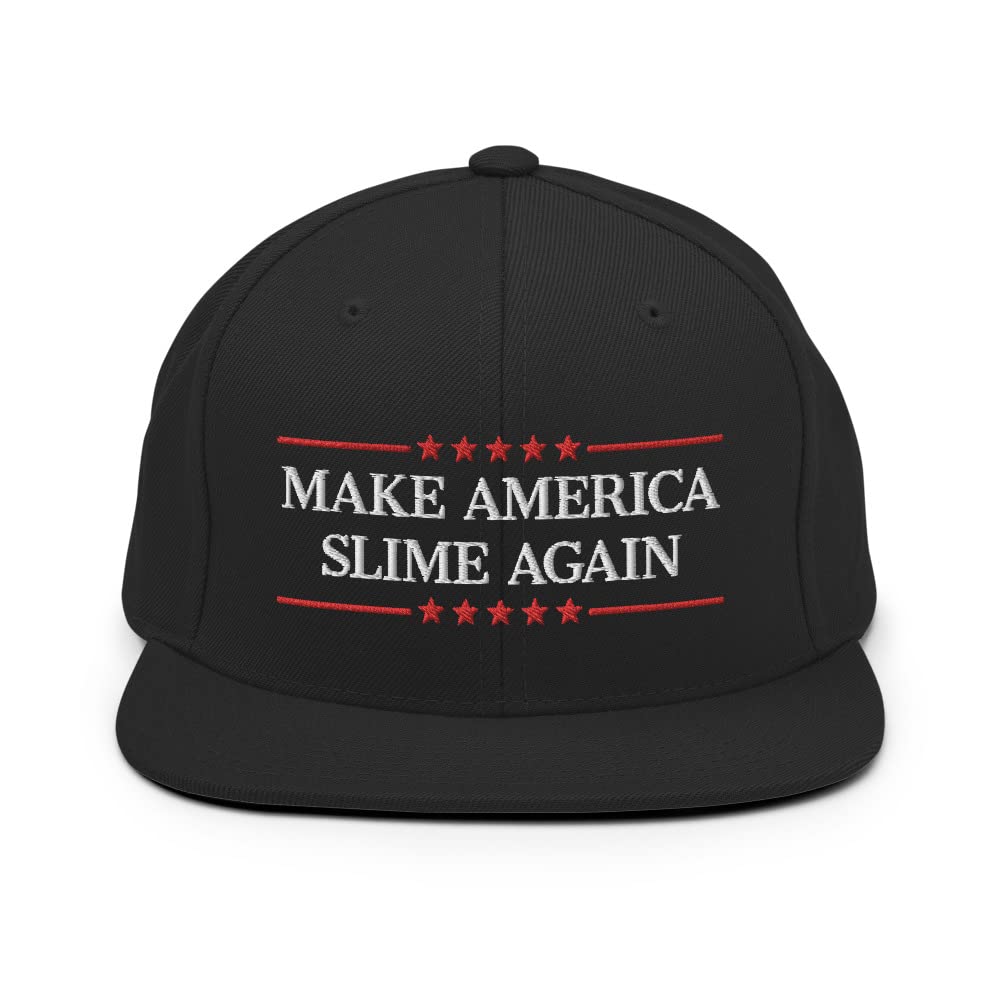 Make America Slime Again Embroidered Snapback Hat - Trendy Political Statement Cap for Slime Enthusiasts & Patriotic Fashion