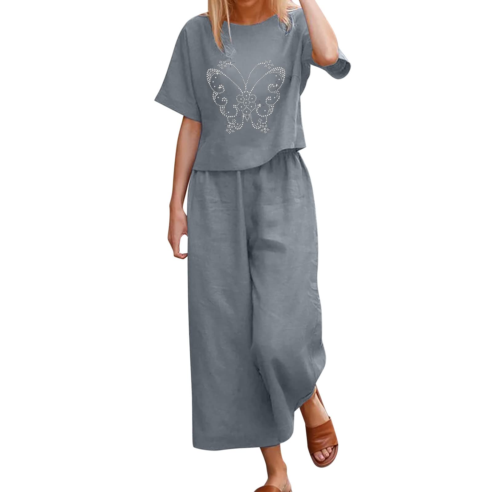 Women's 2-Piece Lounge Set - Soft Short Sleeve Shirt & Comfy Pants Pajama Outfit | Cozy Loungewear for Home, Sleep & Relaxation | Breathable Tracksuit for Yoga & Casual Wear