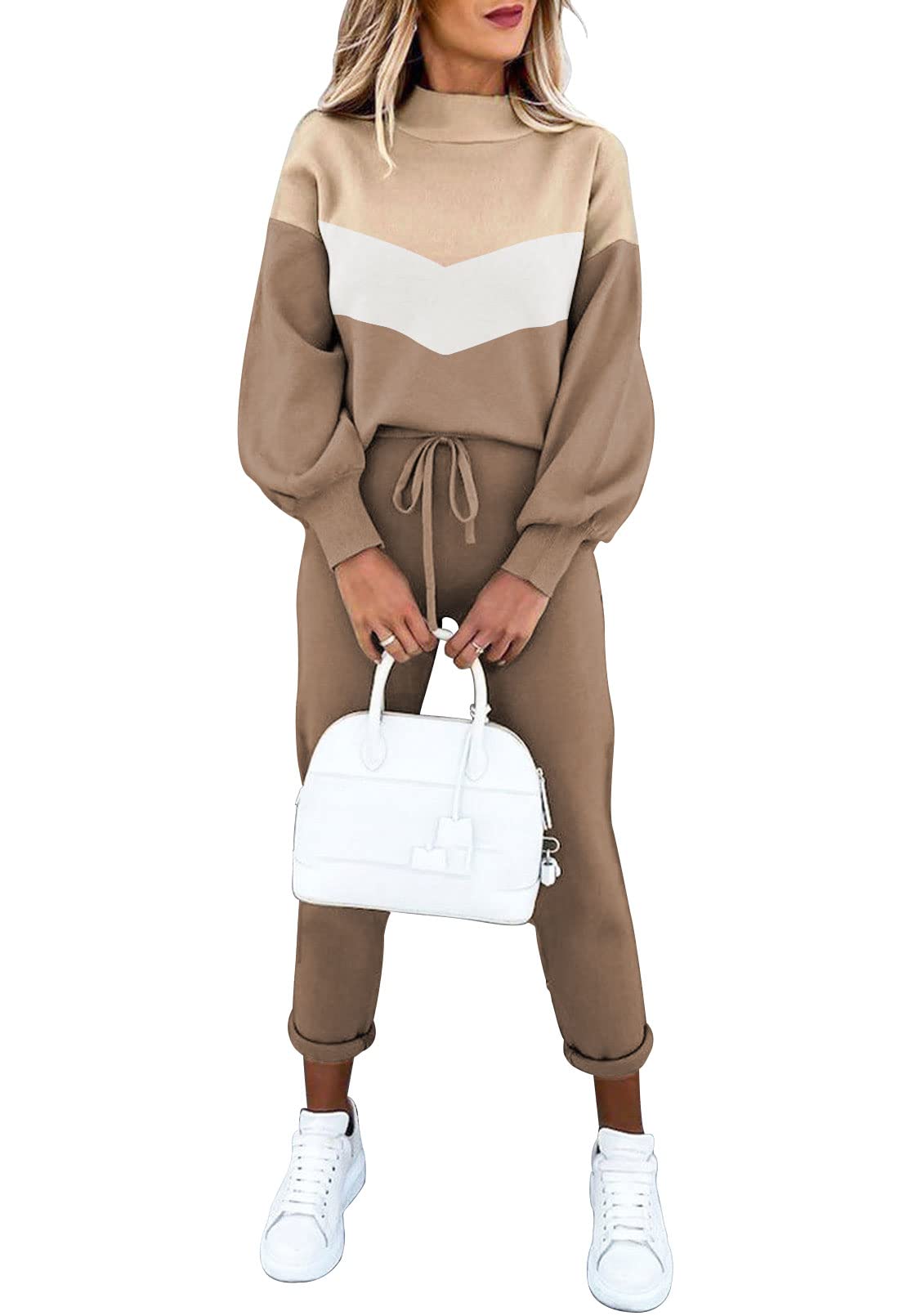 Fixmatti Women's 2 Piece Sweatsuit Set - Long Sleeve Pullover Sweatshirt & Jogger Pants - Casual Lounge Wear for Home, Gym & Street Fashion