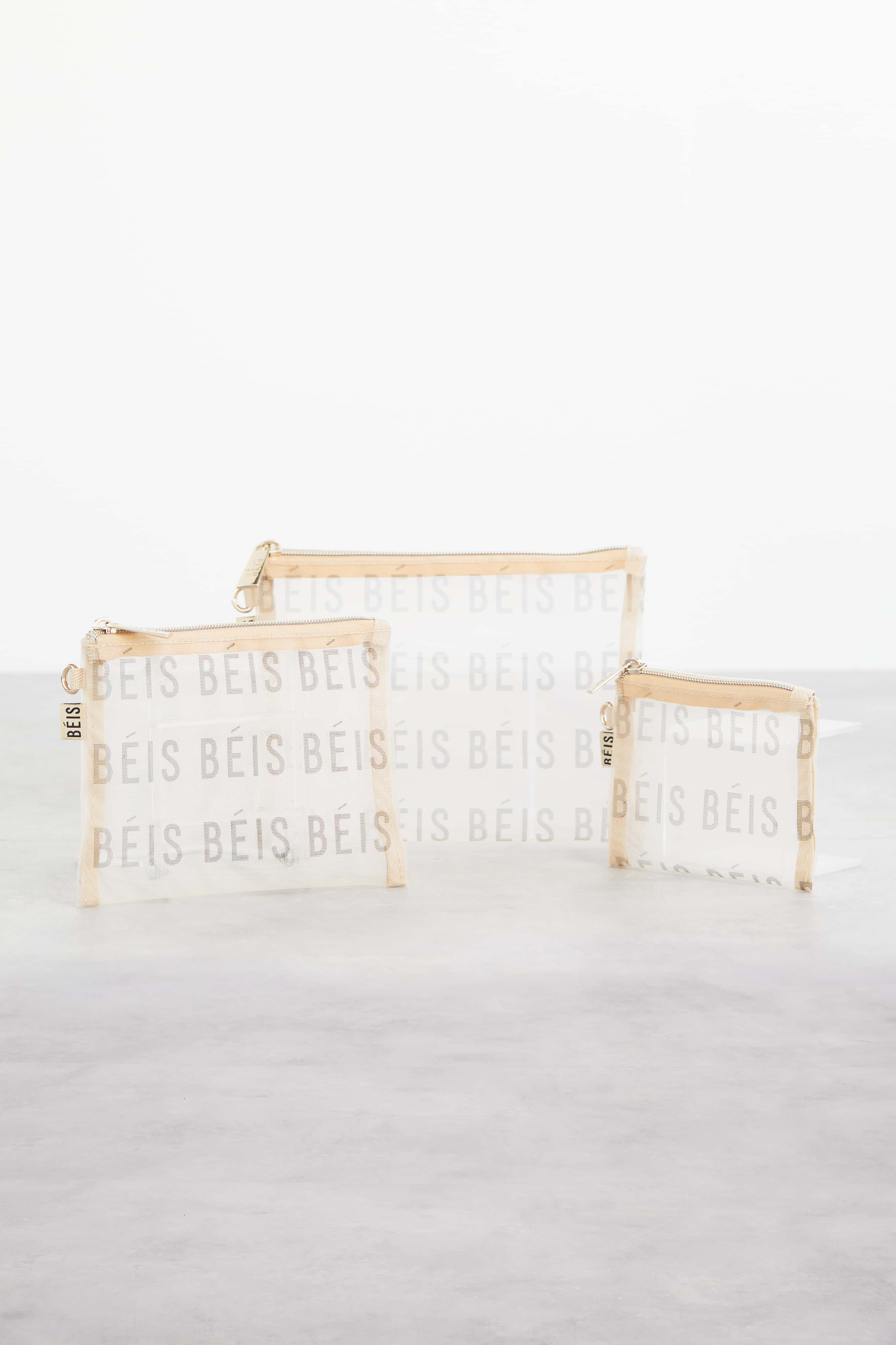 Premium Beige Mesh Pouch Trio Set - Breathable Storage Bags for Travel, Gym & Organizing Jewelry, Makeup & Accessories
