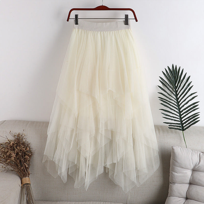 High Waisted Multi-Layer Irregular Mesh Cake Skirt - Mid Length Party Skirt for Women | Perfect for Weddings, Dances & Special Occasions