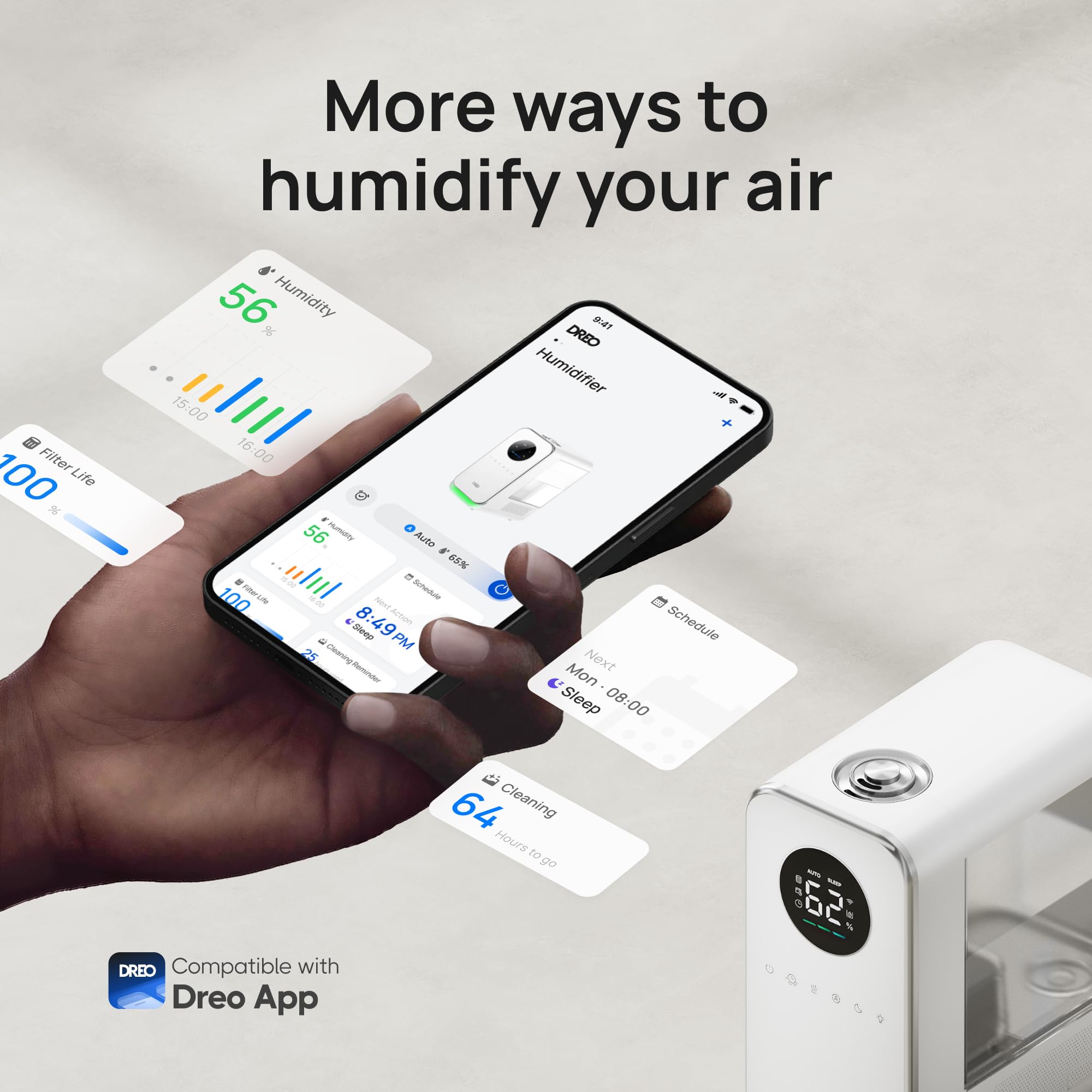 Dreo Smart Cool Mist Humidifier for Large Rooms - Top Fill Quiet Humidifier with Essential Oil Diffuser & Nightlight, 50-Hour Runtime, Works with Alexa/Google Home (White) - Perfect for Bedroom, Nursery, Office & Indoor Plants