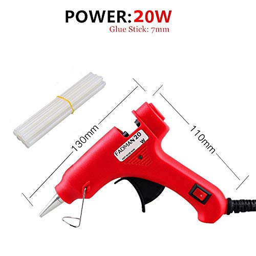 FADMAN 20W Mini Hot Melt Glue Gun with On/Off Switch & Indicator - Includes 4 Transparent Hot Glue Sticks for DIY Crafts, Home Repairs, and School Projects