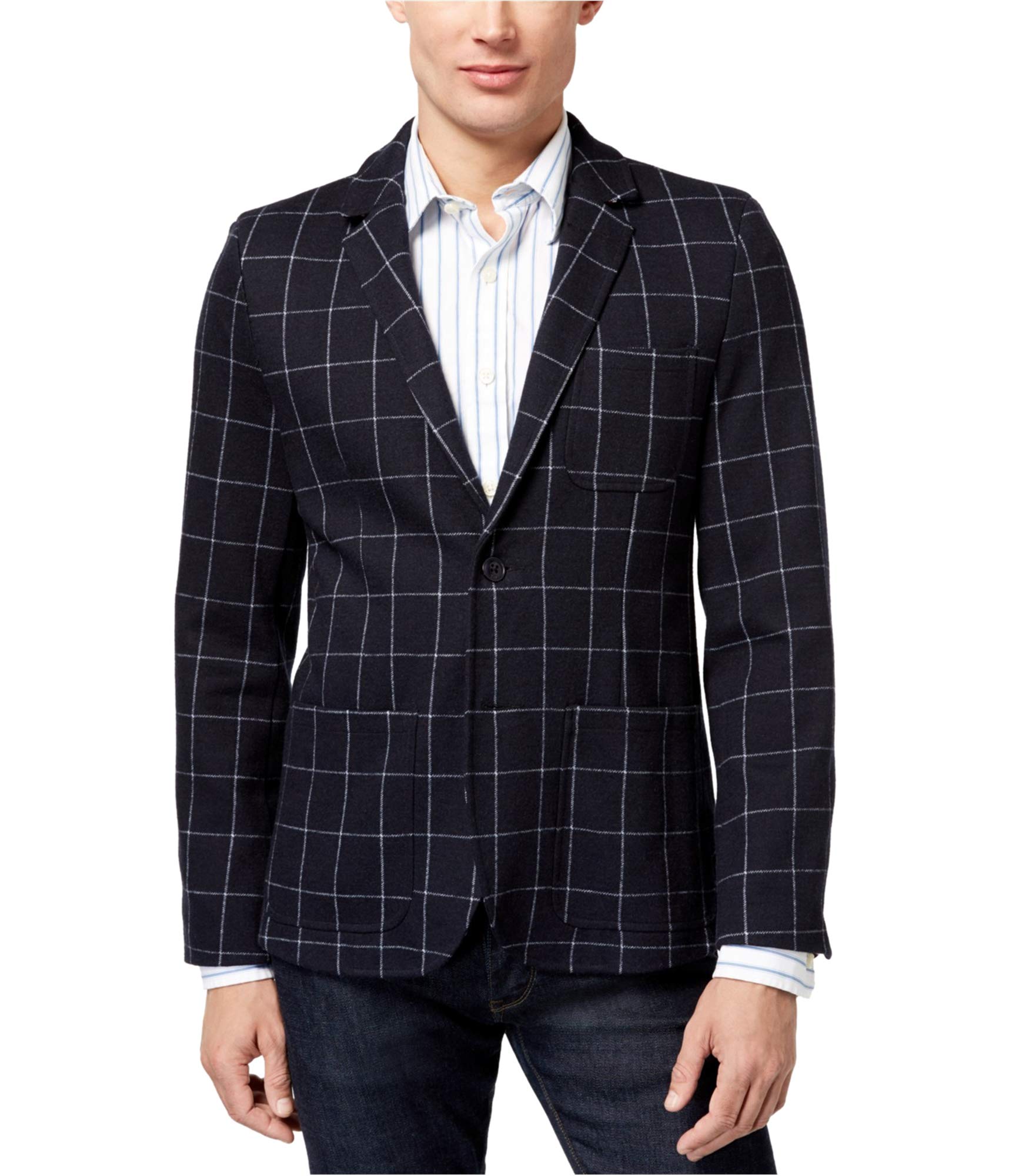 Tommy Hilfiger Men's Slim Fit Grid Pattern Two-Button Blazer Jacket | Business Casual & Office Wear | Perfect for Work, Weddings & Formal Events