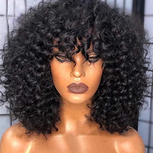 200 Density Brazilian Remy Human Hair Wig - Short Curly Machine Made with Bangs for Women (22 Inch) | Natural Look & Comfortable Wear for Daily Use, Parties & Cosplay
