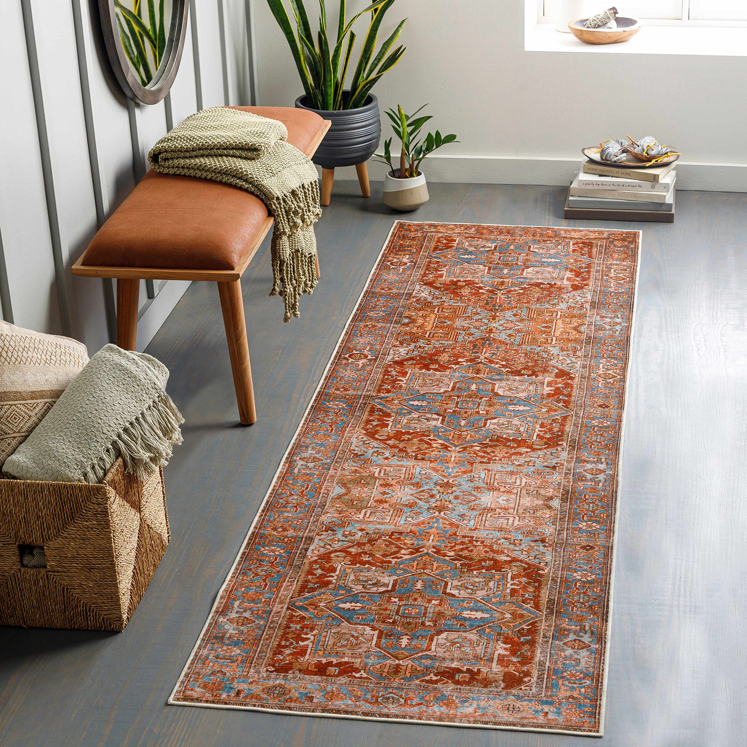 Premium Hauteloom Darapidap Washable Area Rug - Traditional Design in Pink, Blue, Red - 5' x 7'6