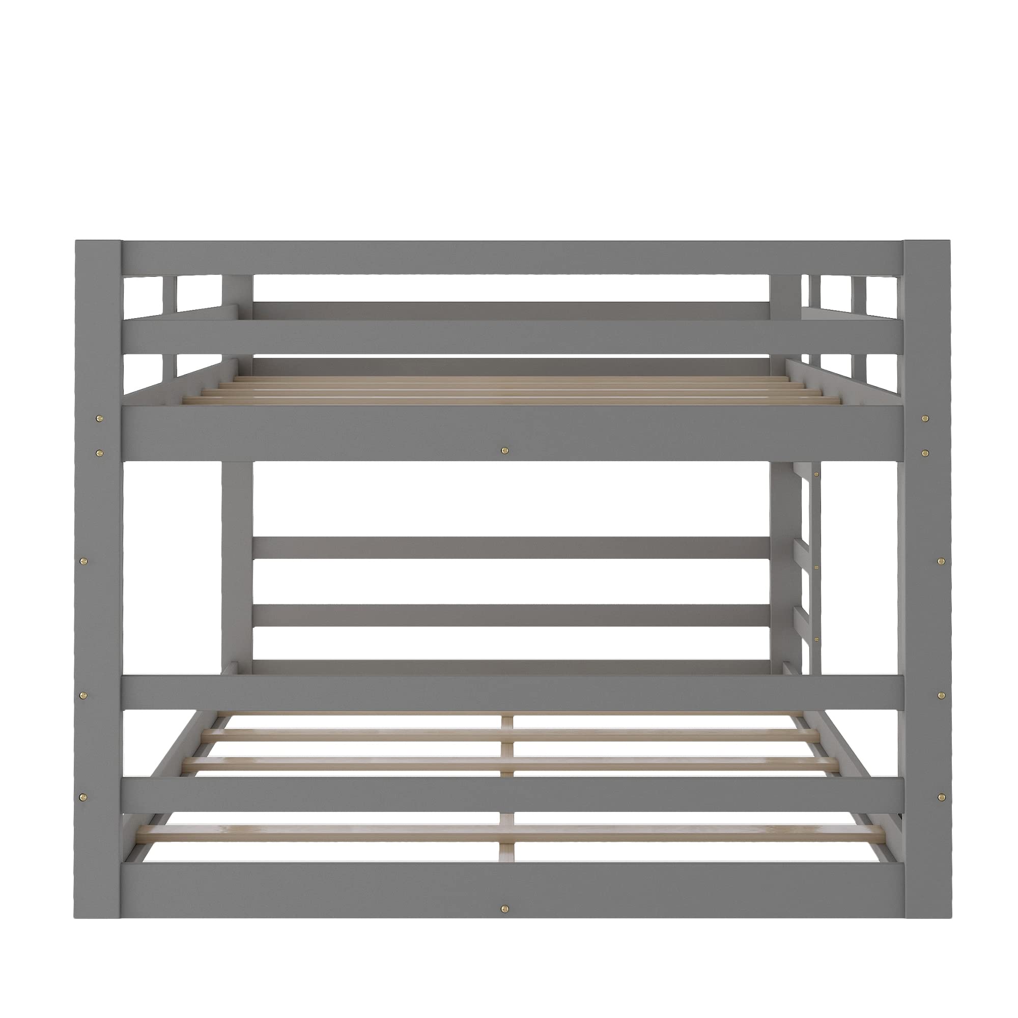 P PURLOVE Full Over Full Wooden Bunk Bed for Kids & Teens - Low Profile Loft Bed with Wood Slats Support (No Box Spring Needed) - Perfect for Small Bedrooms, Dorms, and Shared Kids' Rooms