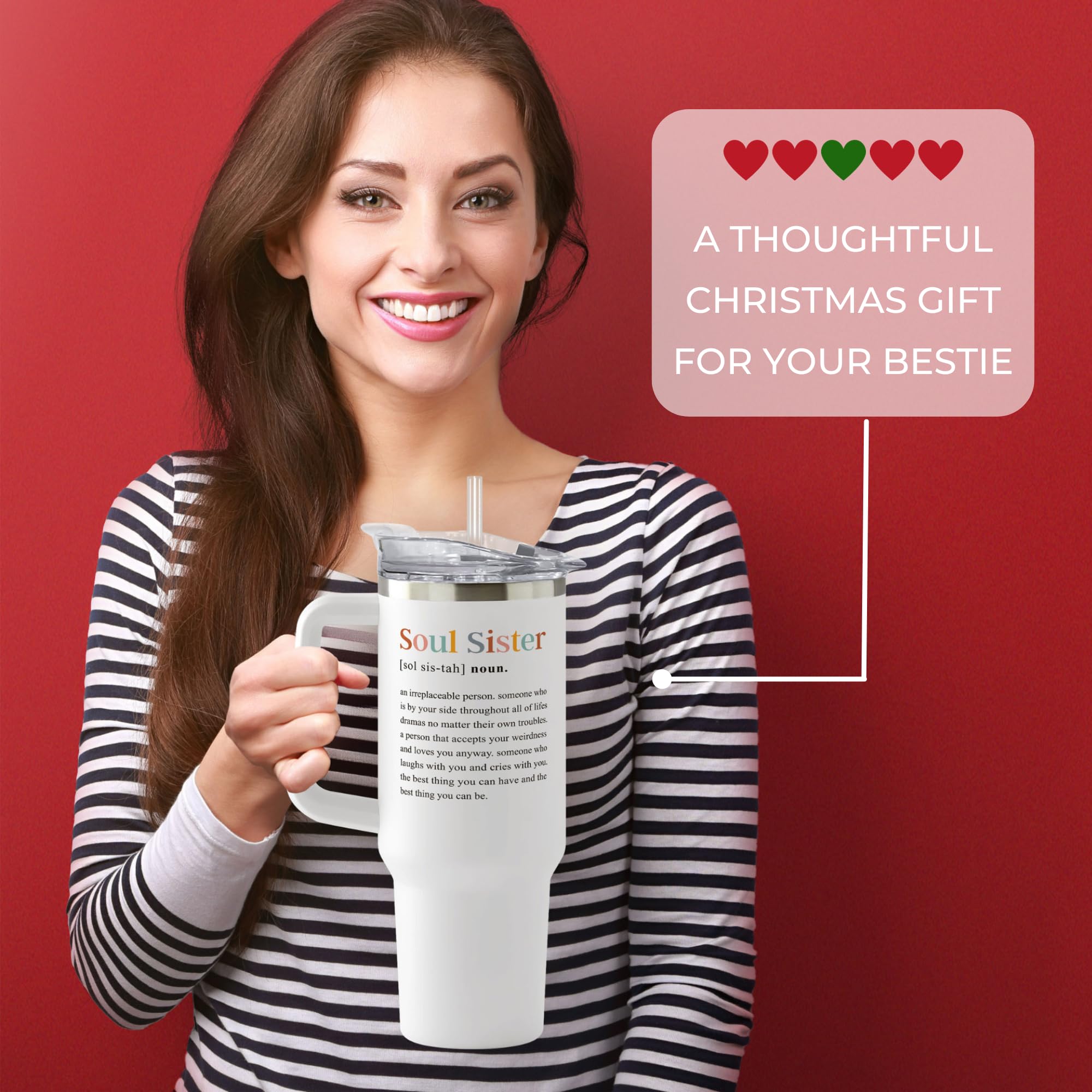 Best Friendship Gifts for Women - 40 Oz Insulated Tumbler Cup for Sister, Best Friend, or Galentine's Day - Cute Valentines Gifts for Her - Perfect for Coffee, Tea & Cold Drinks at Work, Gym, or Travel