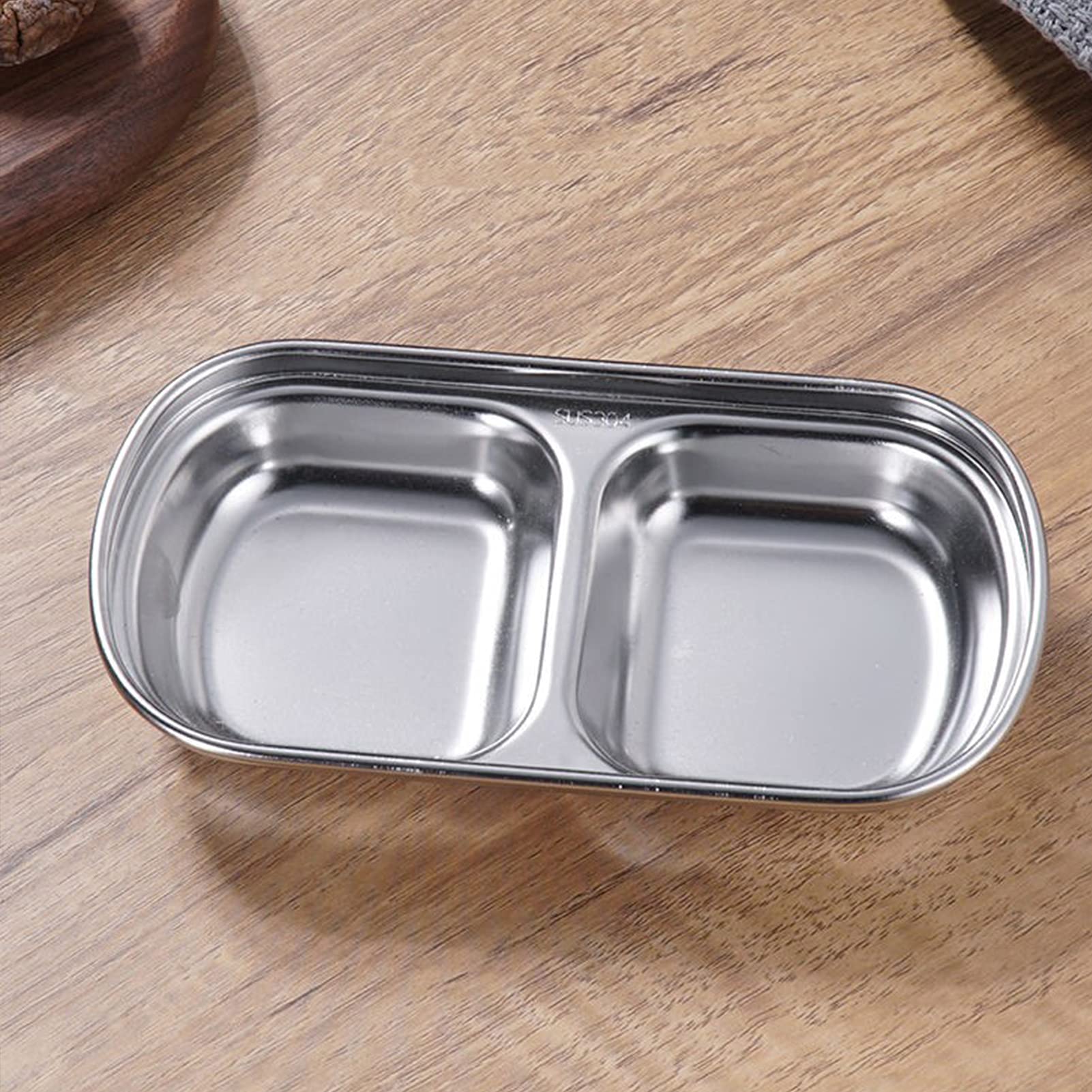 6.02 Inch 304 Stainless Steel Divided Sauce Dish - 2/3 Compartment Korean Ketchup Bowl, Thickened Hot Pot Sauce Tray, Multi-Purpose Seasoning Dip Container for Camping, Hiking, BBQ, Picnics & Home Kitchen Use