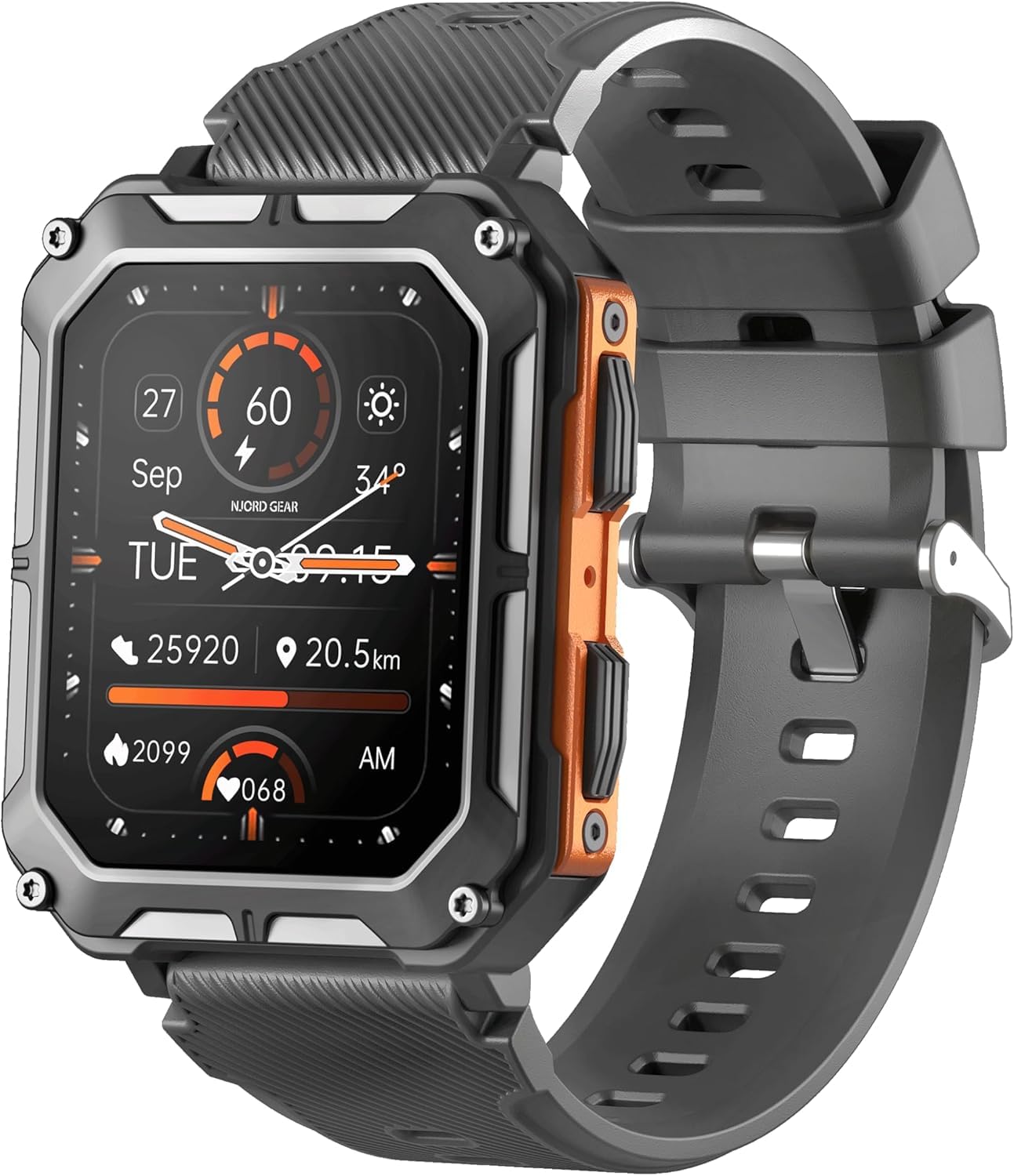 Indestructible Smartwatch IP68 Waterproof Rugged Outdoor Smartwatch - Bluetooth Calling, Heart Rate & Sleep Monitor - Compatible with Android iOS (Orange) - Perfect for Hiking, Running & Extreme Sports