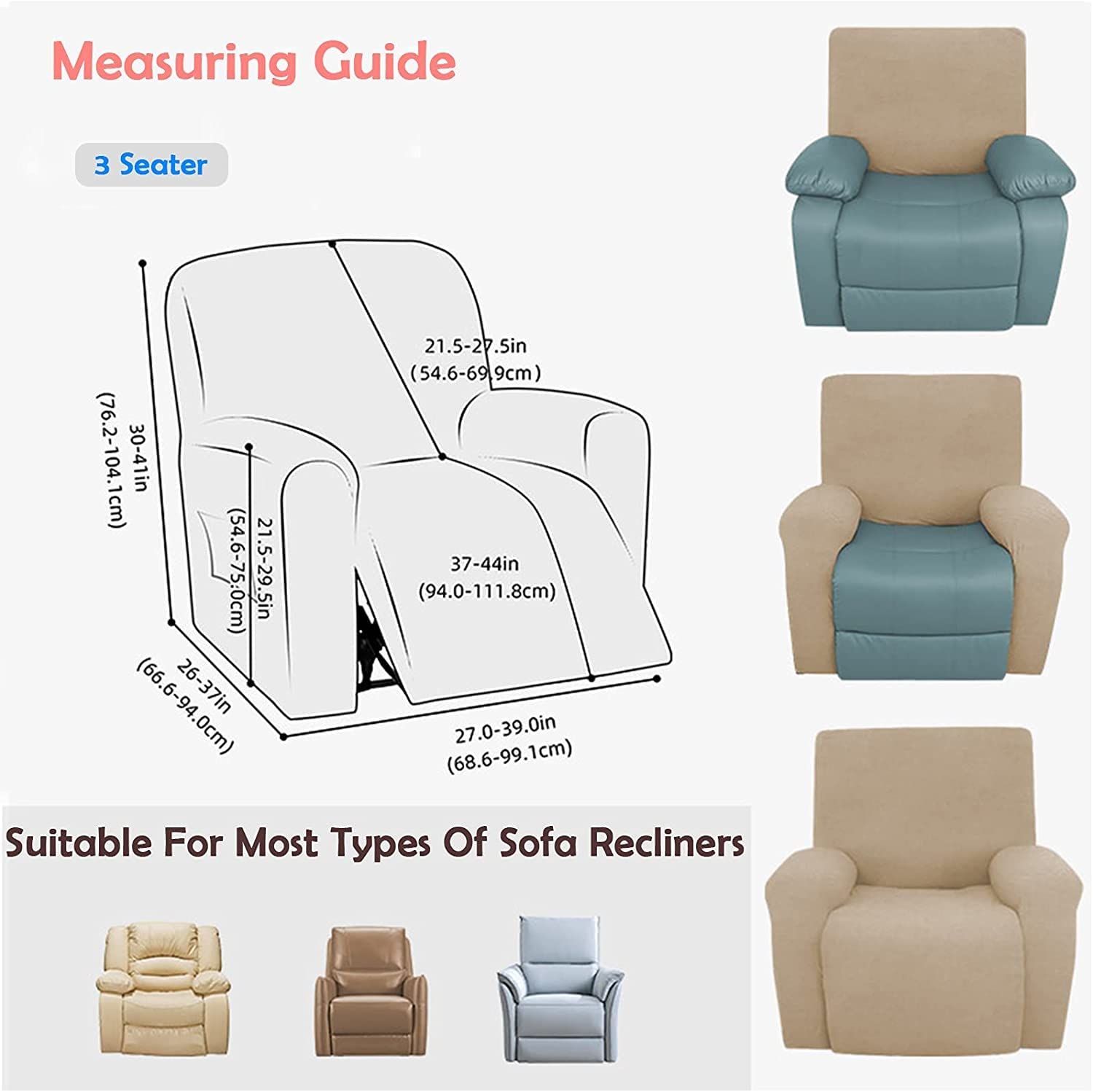 4-Piece Velvet Recliner Chair Covers - Stretch Furniture Protector for 1-Seater Armchairs, Sofas & Couches | Pet & Kid Friendly | Perfect for Living Room, Home Theater & Nursery (Fits Cats & Dogs)