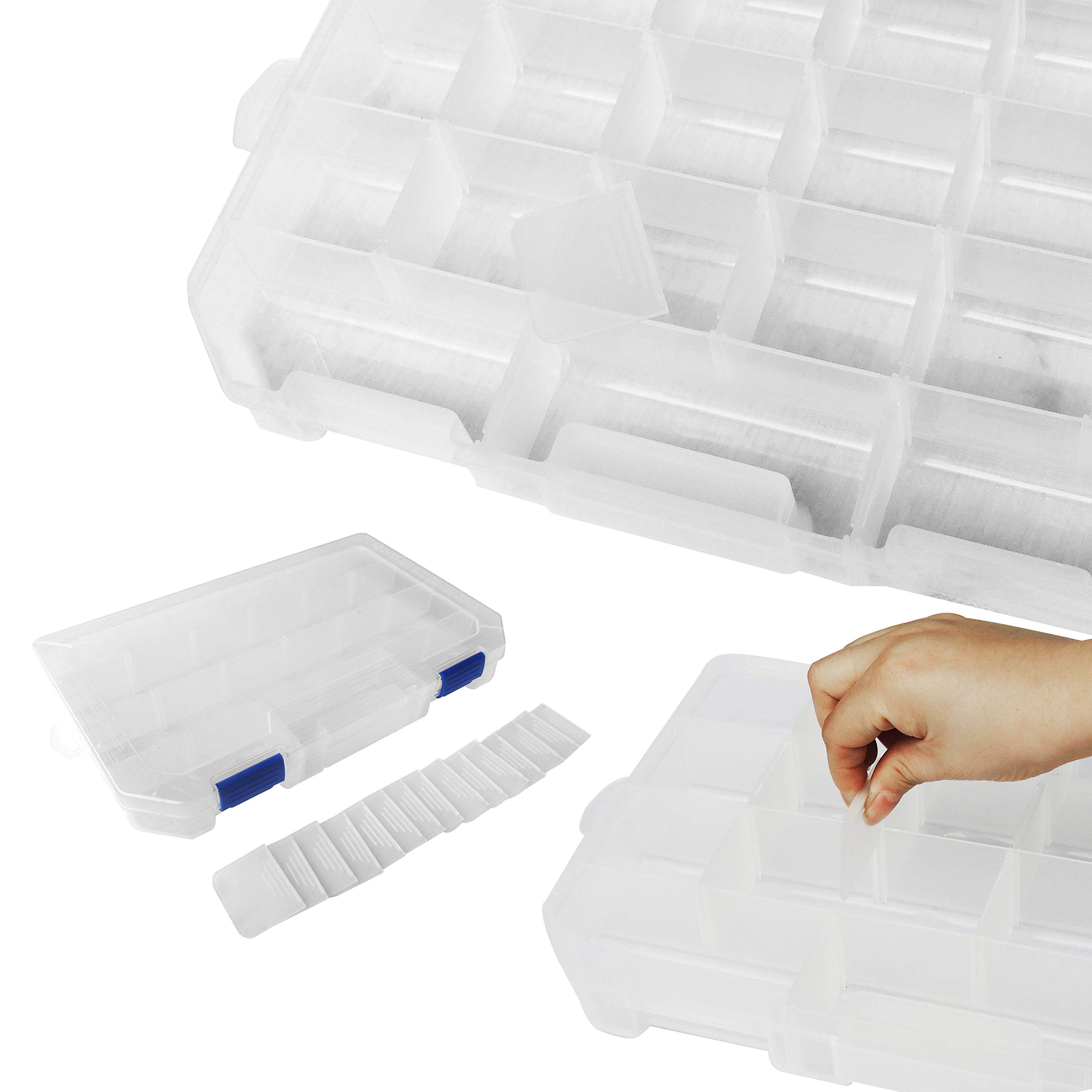 3700 Large Plastic Tackle Box Storage Organizer with Adjustable Dividers - 4 Pack Fishing Tackle Trays for Bass, Trout & Saltwater Fishing Gear Organization