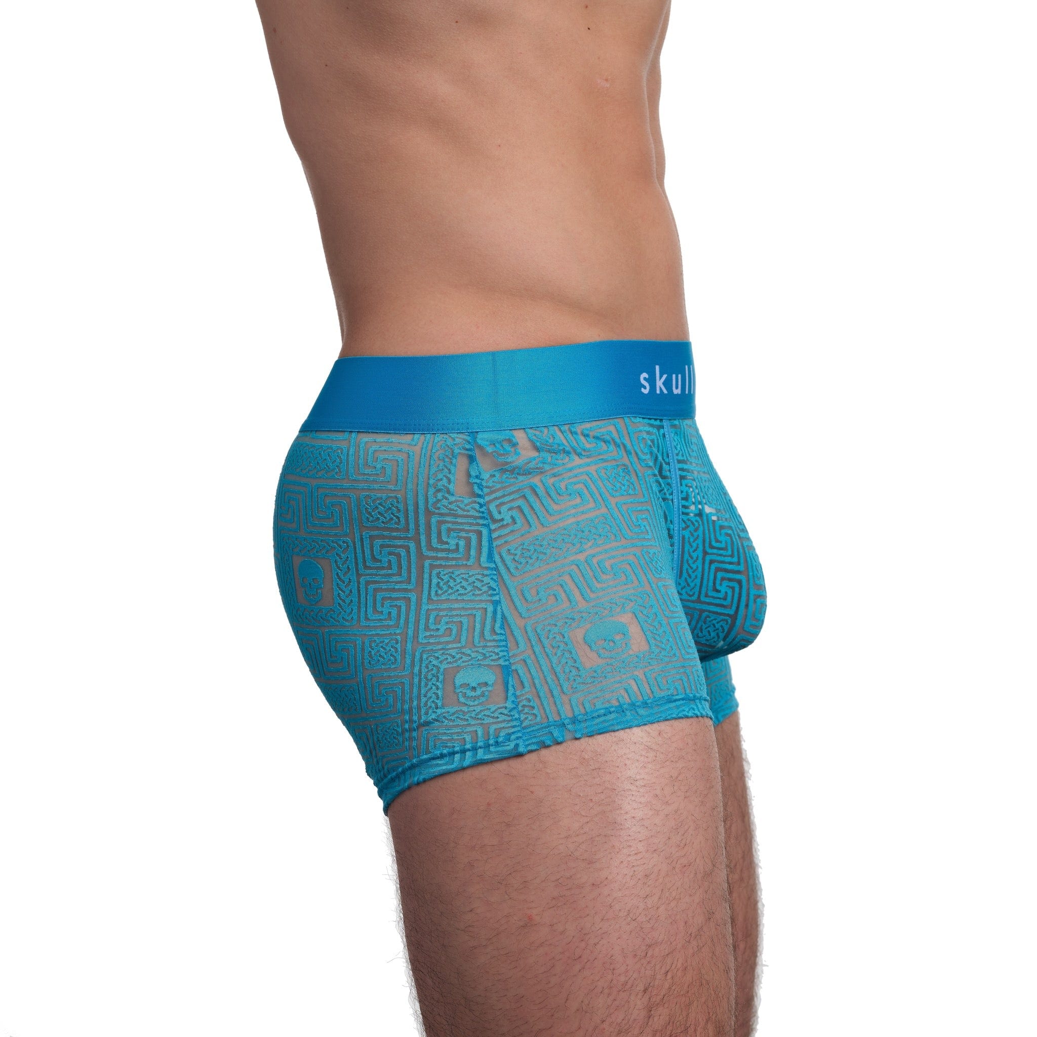 Roman Tile Burnout Trunk Neon Blue - Vintage-Inspired Swimwear for Women | High Waist Bikini Bottom | Perfect for Pool Parties, Beach Vacations & Summer Getaways