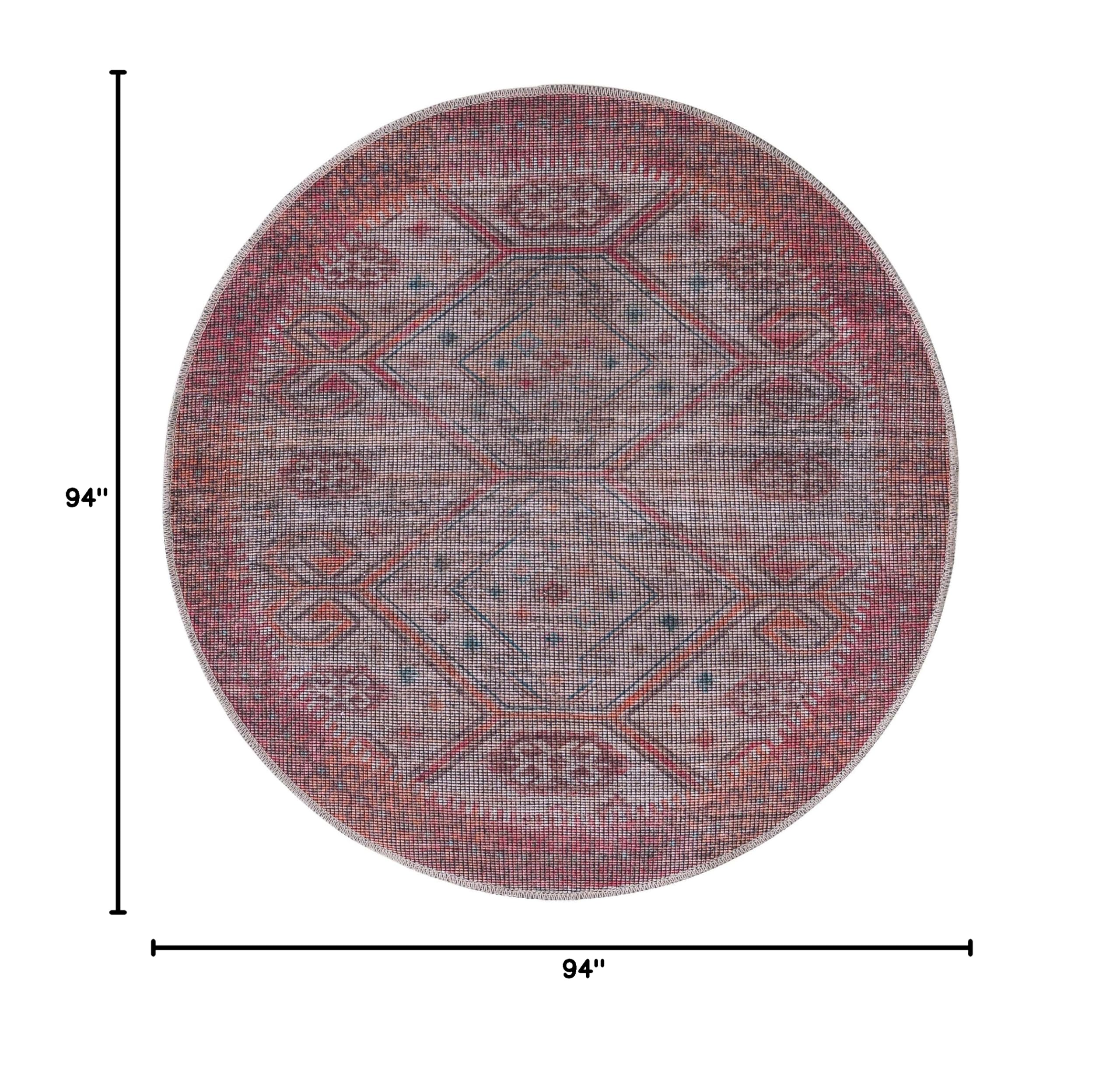 Washable 8 Ft Round Rust Red Flatweave Rug - Sisu Collection by Rugs.com | Non-Slip Kitchen & Dining Room Rug for Easy Cleaning & Home Decor
