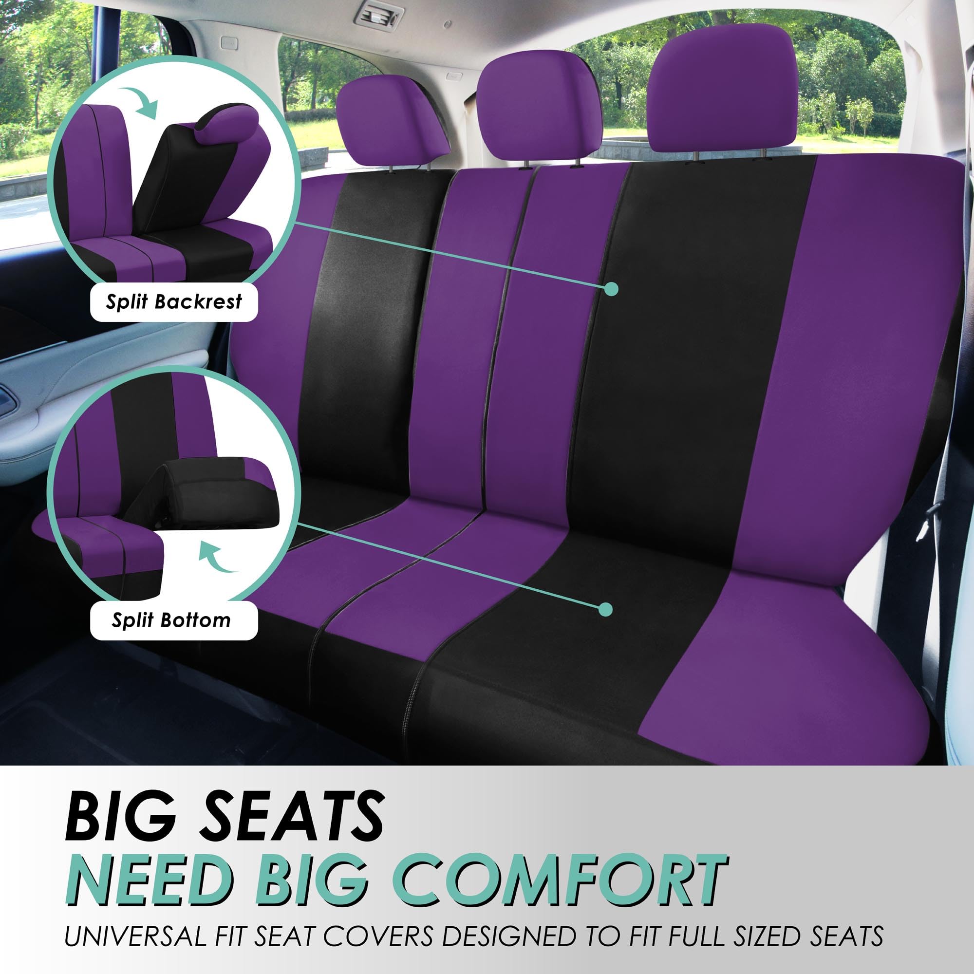 TLH Light Breezy Purple Car Seat Covers Full Set - Airbag Compatible, Carpet Floor Mats & Interior Accessories - Universal Fit for Cars, Trucks & SUVs | Perfect for Road Trips, Daily Commutes & Protecting Your Vehicle Seats