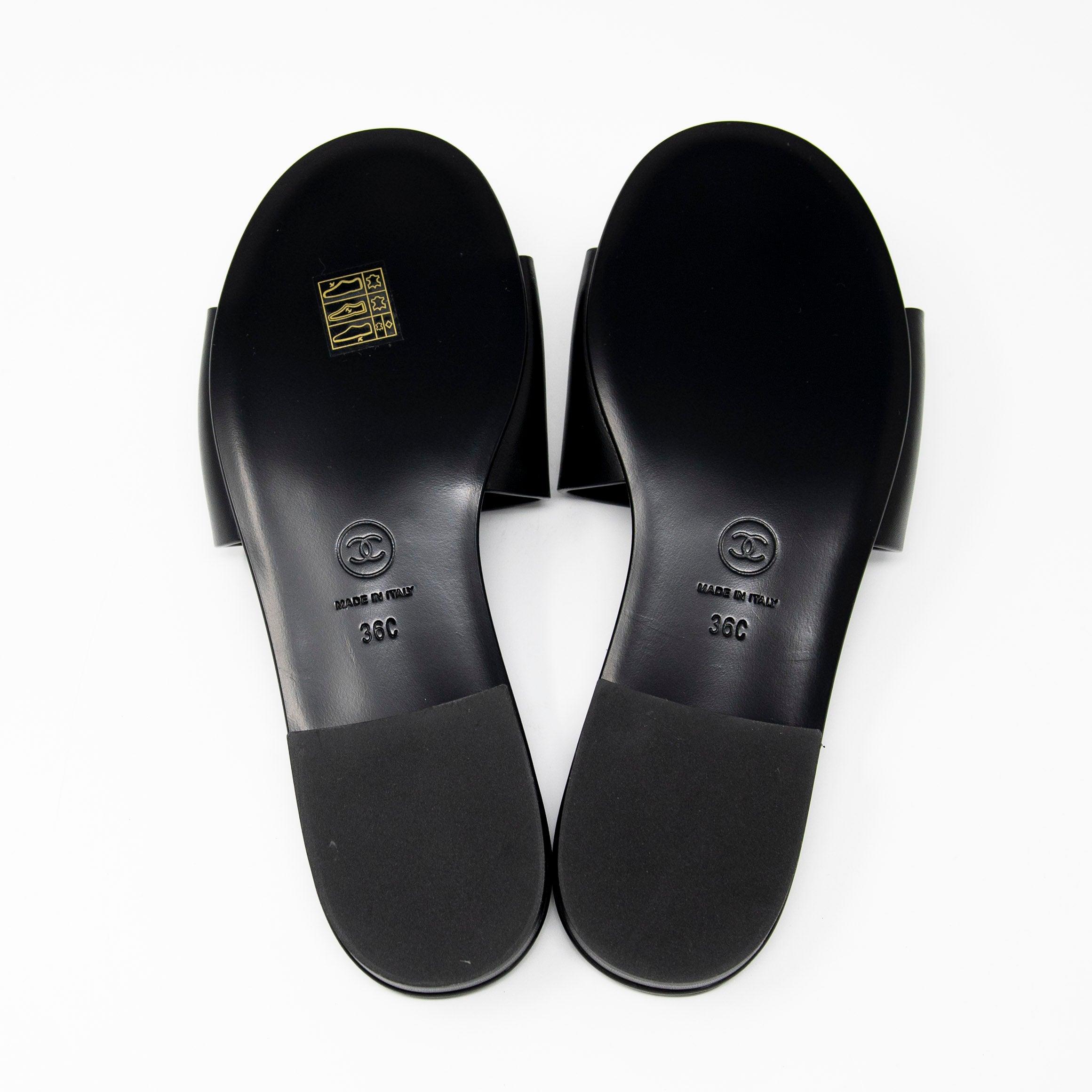 Chanel Black Logo Sandals Size 36 - Luxury Designer Women's Summer Shoes for Beach, Vacation & Evening Outfits