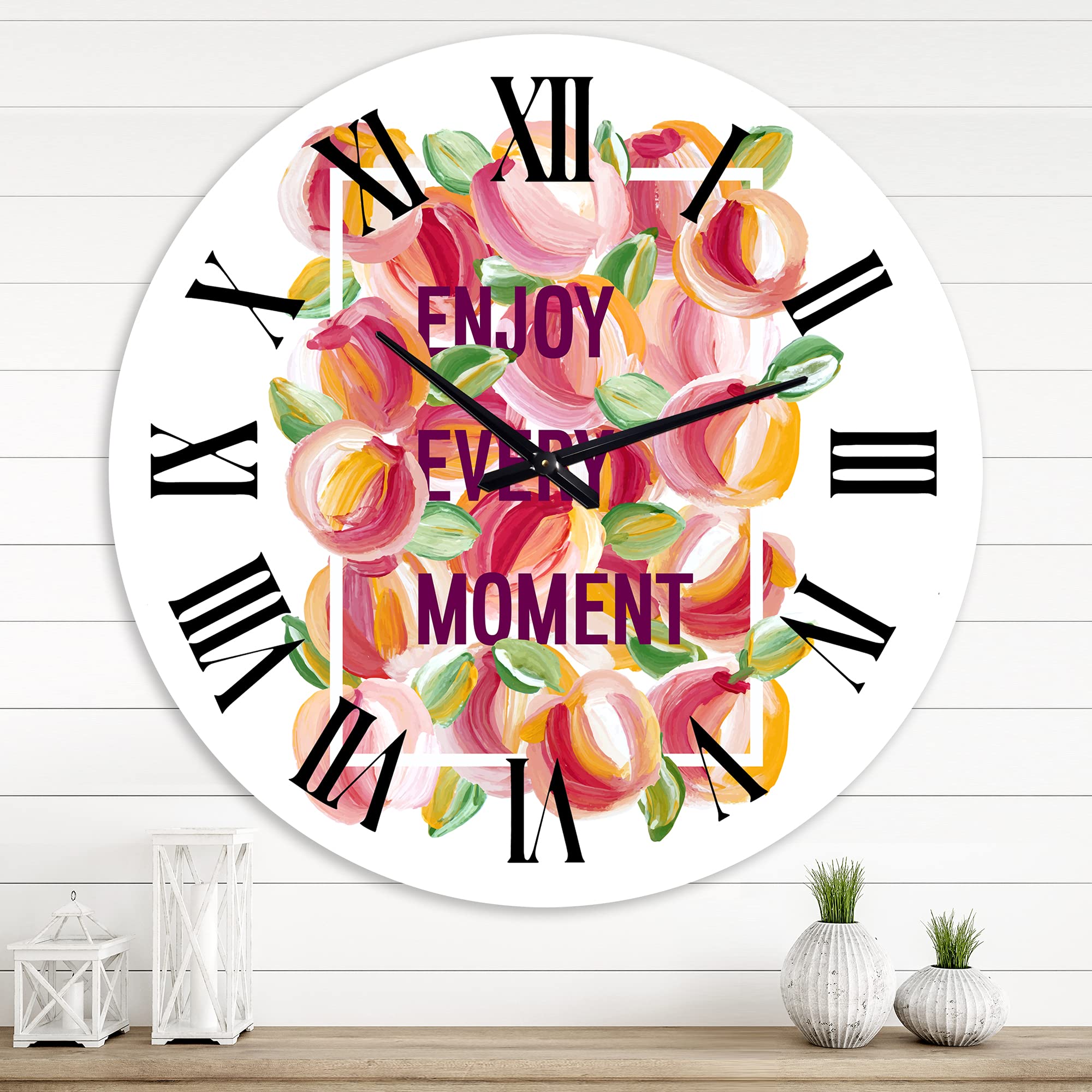 Vintage 'Enjoy Every Moment' Wall Clock with Inspirational Quotes - Large Decorative Clock for Bedroom, Living Room & Office - Perfect Home Décor & Gift Idea