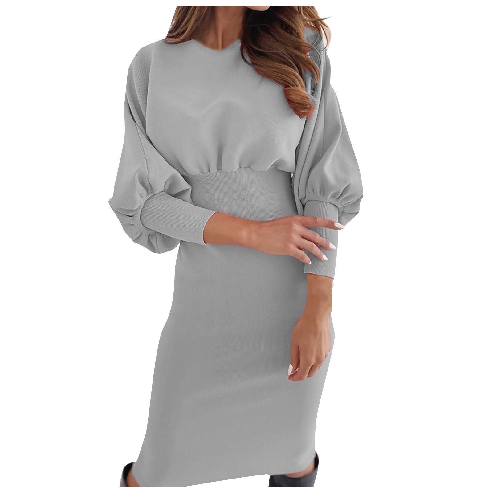 Elegant Women's Casual Solid Color Round Neck Waist Pack Hip Princess Dress - Perfect for Bridal, Party, Wedding Guest & Special Occasions