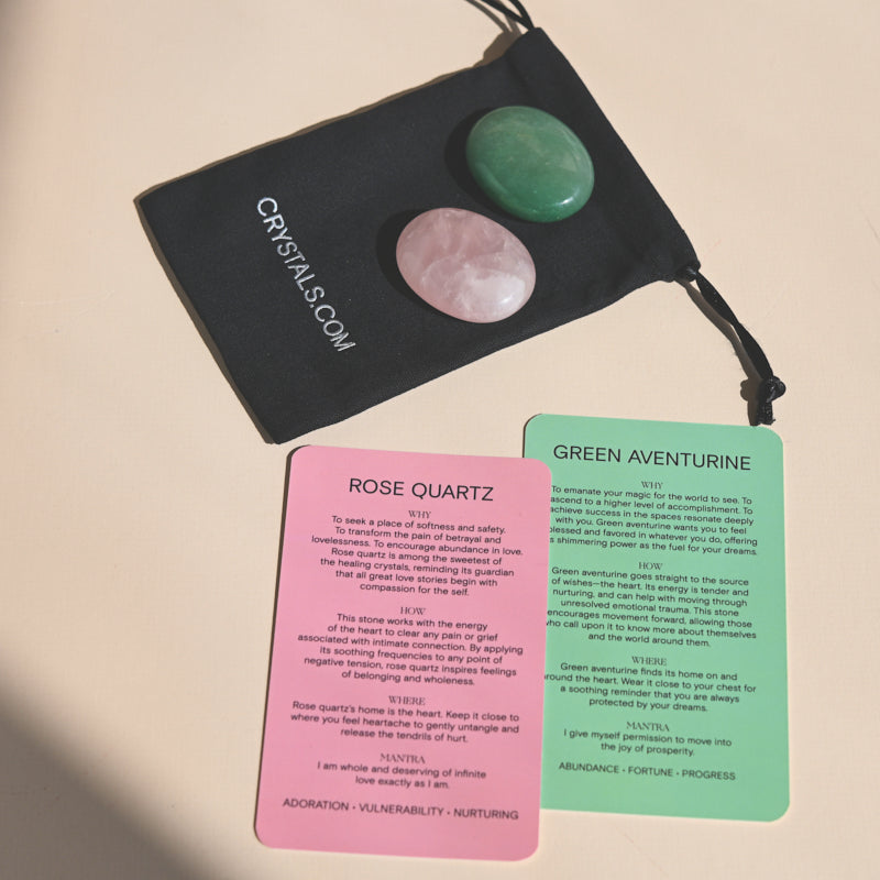 Love Pouch - Rose Quartz & Green Aventurine Crystal Pouch for Positive Energy, Self-Love & Good Luck | Perfect for Meditation, Yoga & Spiritual Healing