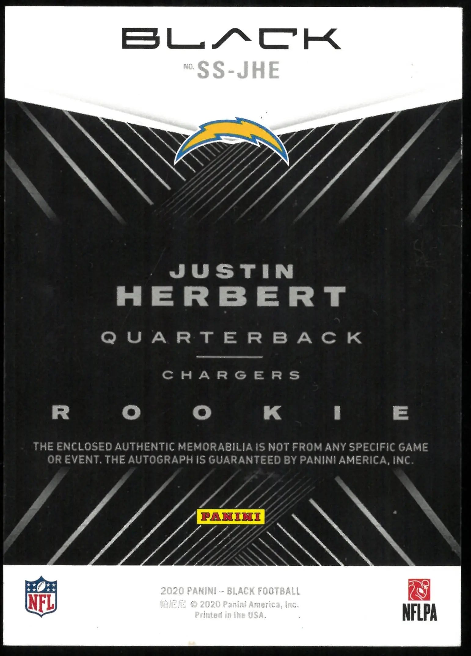 2020 Panini Black Football Justin Herbert Rookie Card Autograph Patch Ruby 01/12 #SS JHE - Perfect for NFL Collectors & Sports Memorabilia Enthusiasts
