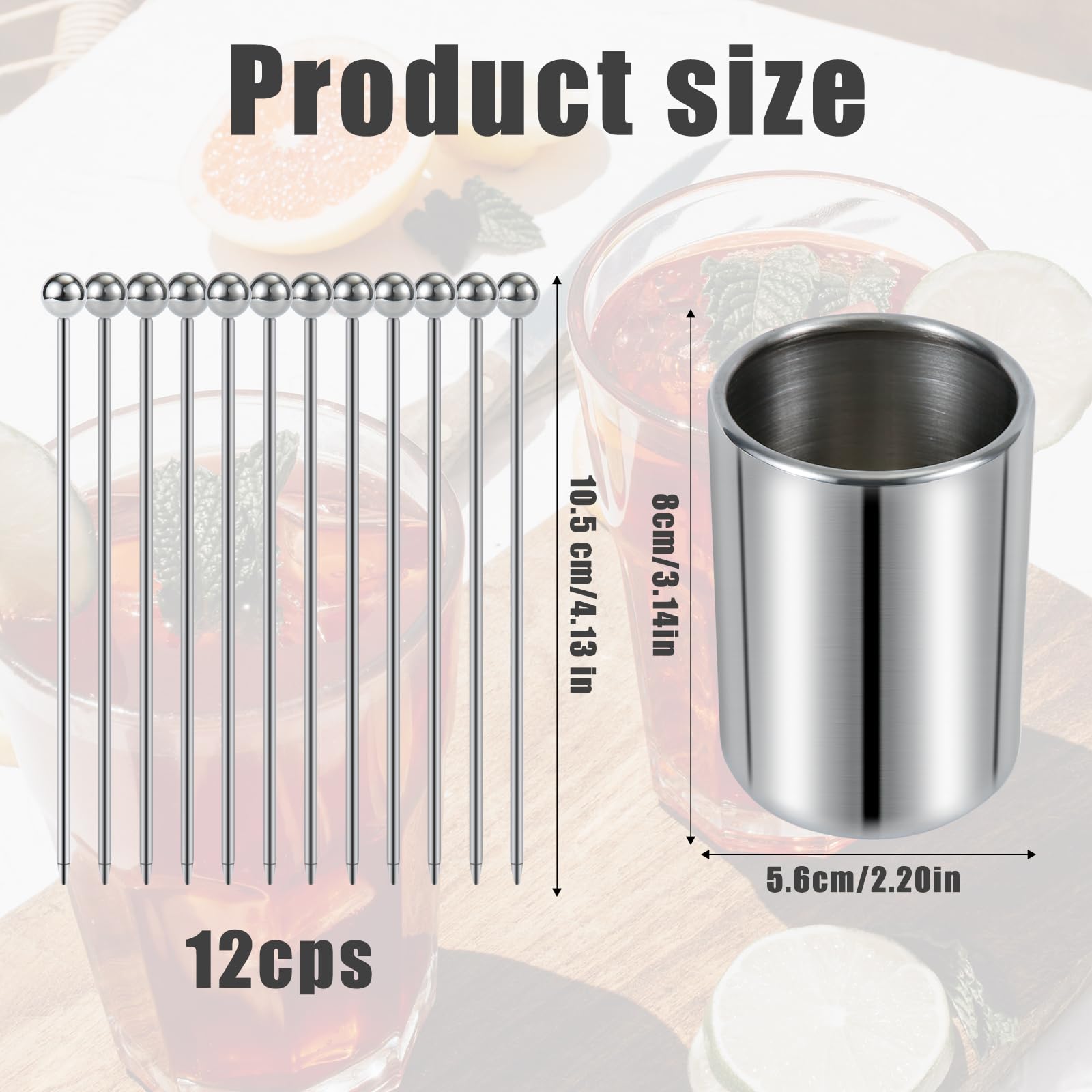 Stainless Steel Cocktail Picks Holder Set - 12 Reusable Metal Toothpicks for Appetizers, Sandwiches, BBQ & Cocktails | Perfect for Party Decor, Home Bar Accessories & Entertaining Guests