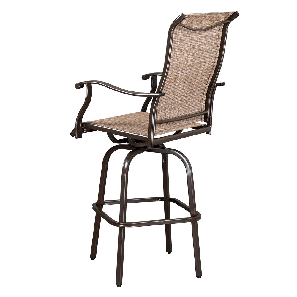 VINGLI Upgraded 3-Piece Swivel Outdoor Bar Set - 2 Swivel Bar Stools & High Top Table for Patio, Garden, Yard, Deck - Weather-Resistant Brown Bistro Set for Outdoor Dining & Relaxation