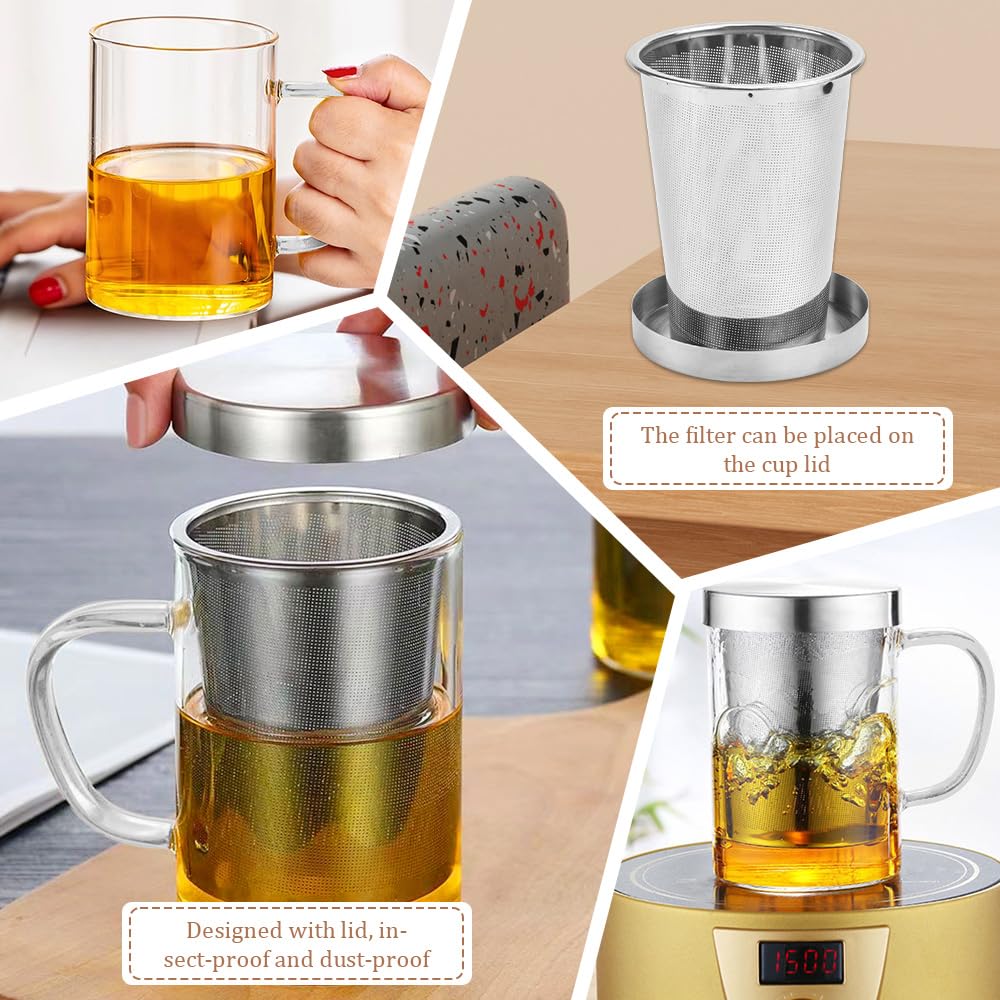 ADERTOS Glass and Stainless Steel Tea Infuser Mug with Lid - 100 Tea Filter Bags Included - Modern Tea Cup for Office, Home, and Relaxation - Perfect for Hot Tea, Iced Tea, and Herbal Infusions