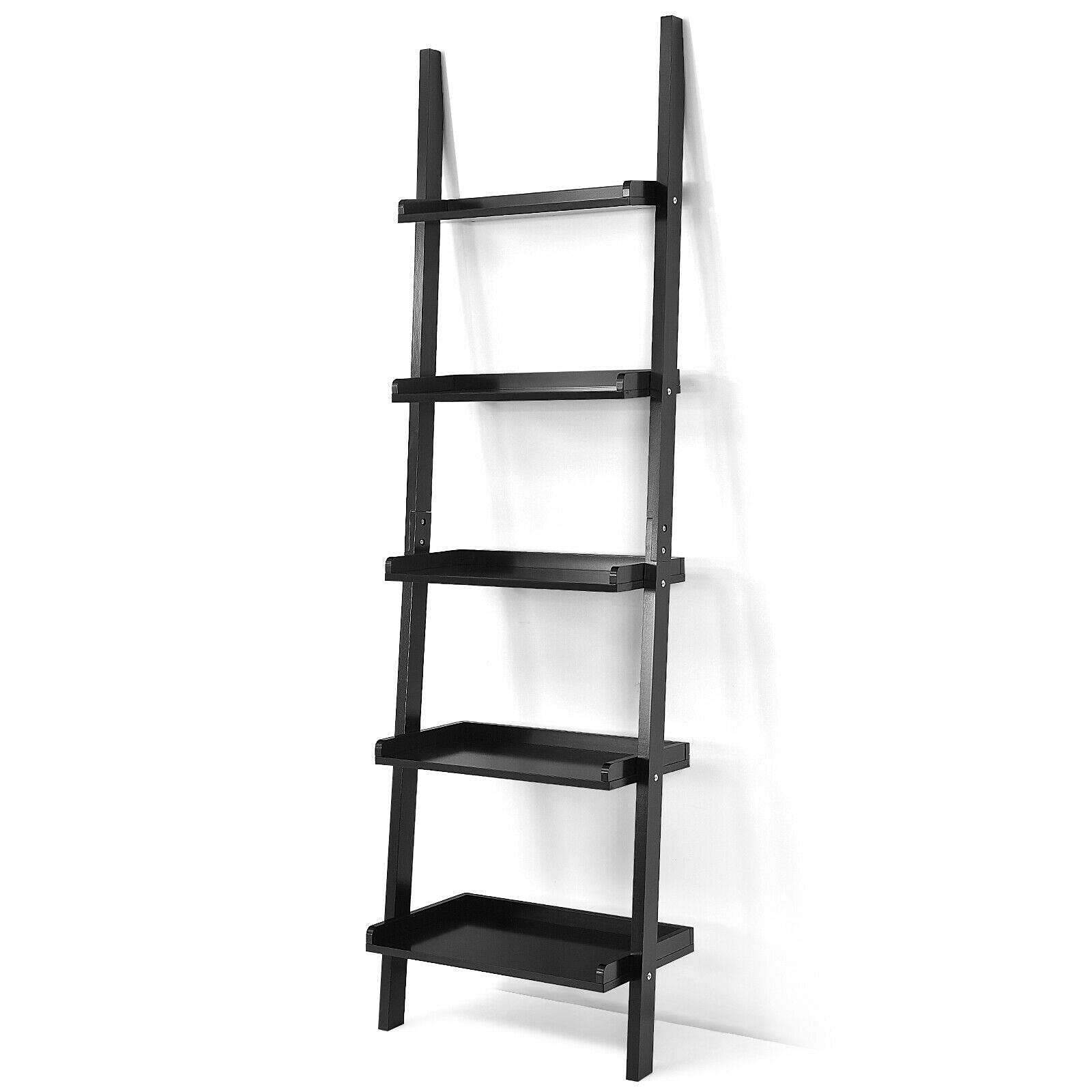 5-Tier Black Ladder Shelf - Space-Saving Plant Stand, Bookcase & Display Rack for Home Decor | Wall-Leaning Design for Living Room, Bedroom, Office & Dorm Organization