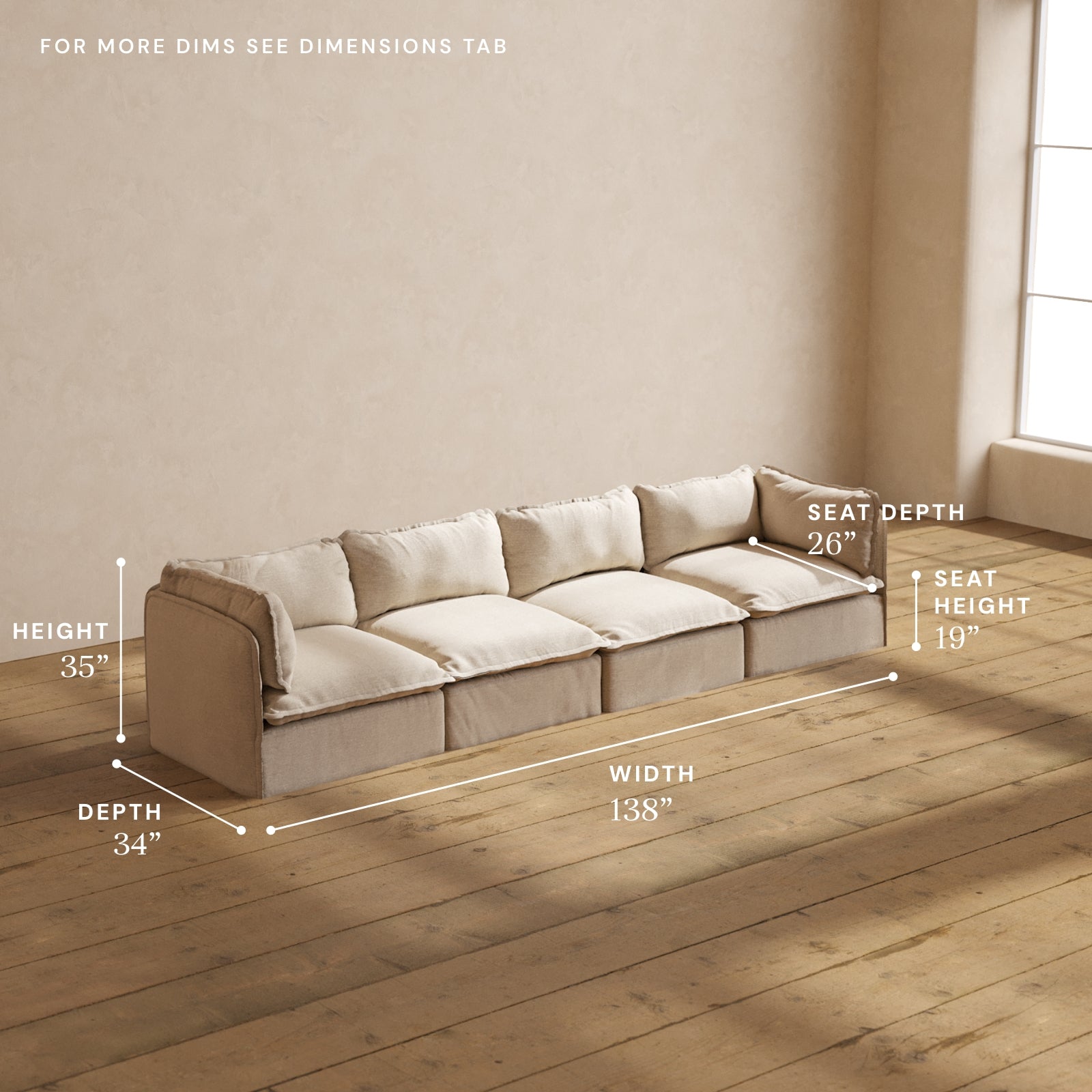 Modular Performance 4-Seater Sofa in Oat Color | Relaxed Blend Fabric | Perfect for Living Room, Lounge & Family Gatherings