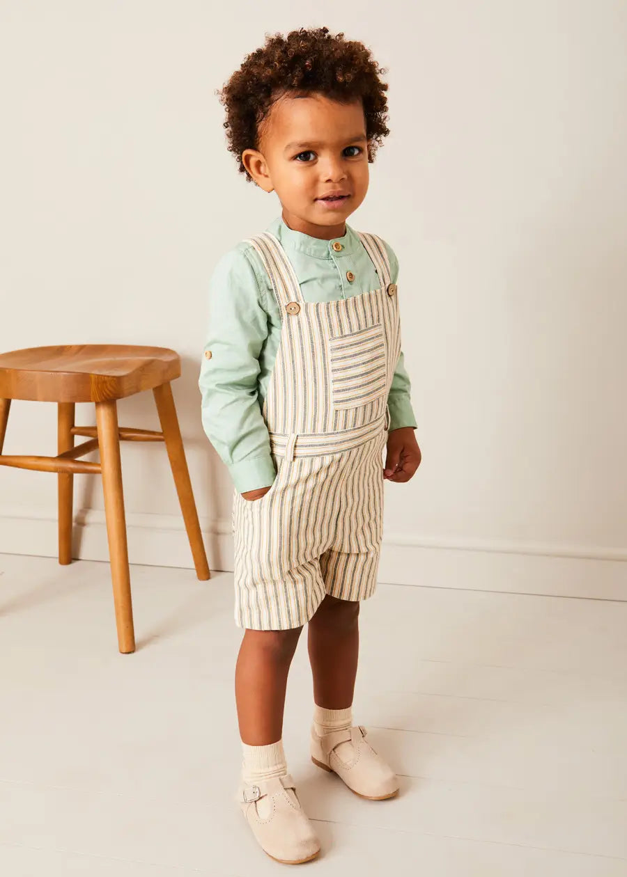 **Green Striped Pocket Front Dungarees for Kids (18 Months - 4 Years) | Comfortable & Stylish Toddler Overalls for Playtime & Outdoor Adventures**